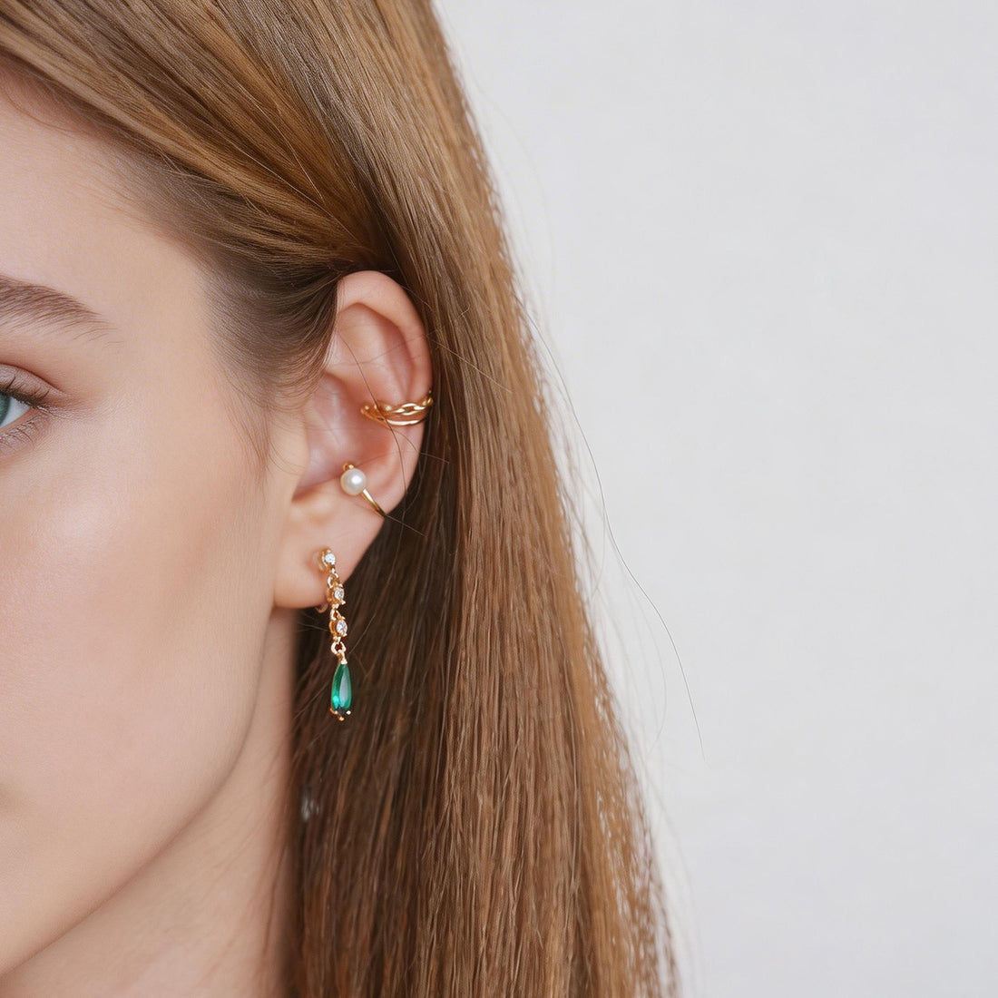 Radiant Rainbow Diamond-Set Slim Drop Clip-On Earrings by SOMIY