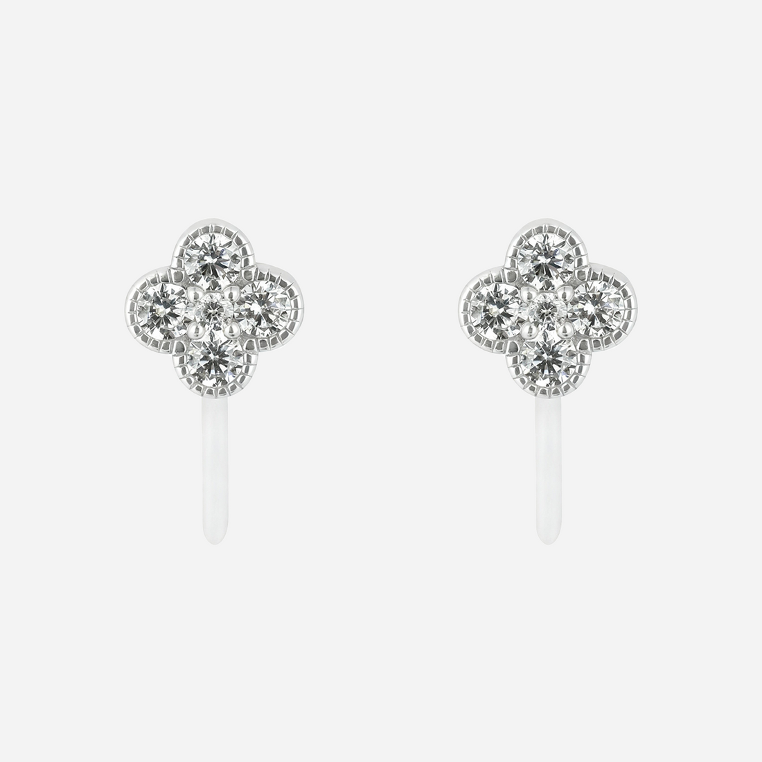 S925 Sterling Silver Four Leaf Clover Diamond Stud Clip-On Earrings image 4 by SOMIY