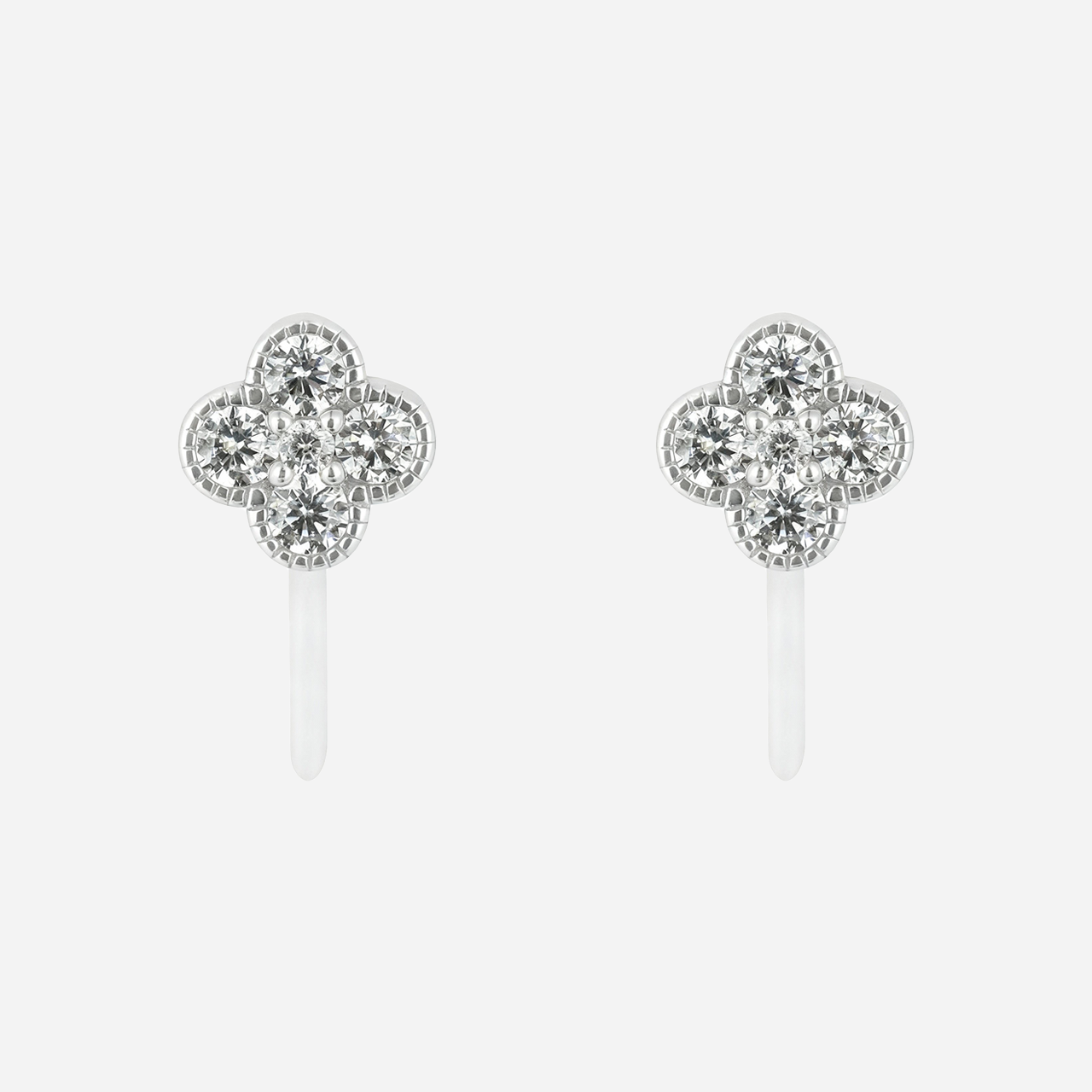S925 Sterling Silver Four Leaf Clover Diamond Clip-On Stud Earrings