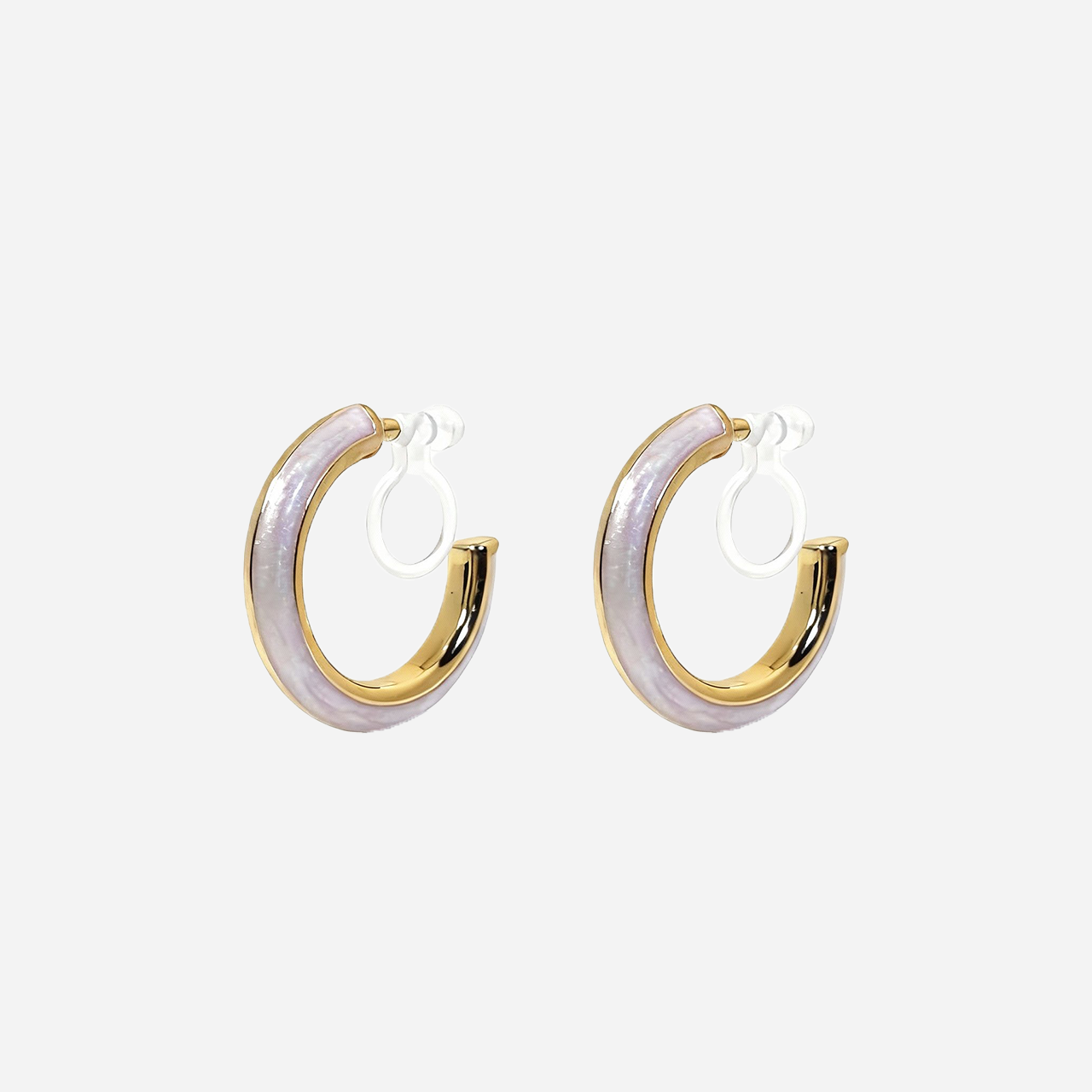 White Enamel Dual-Tone Clip-On Hoop Earrings