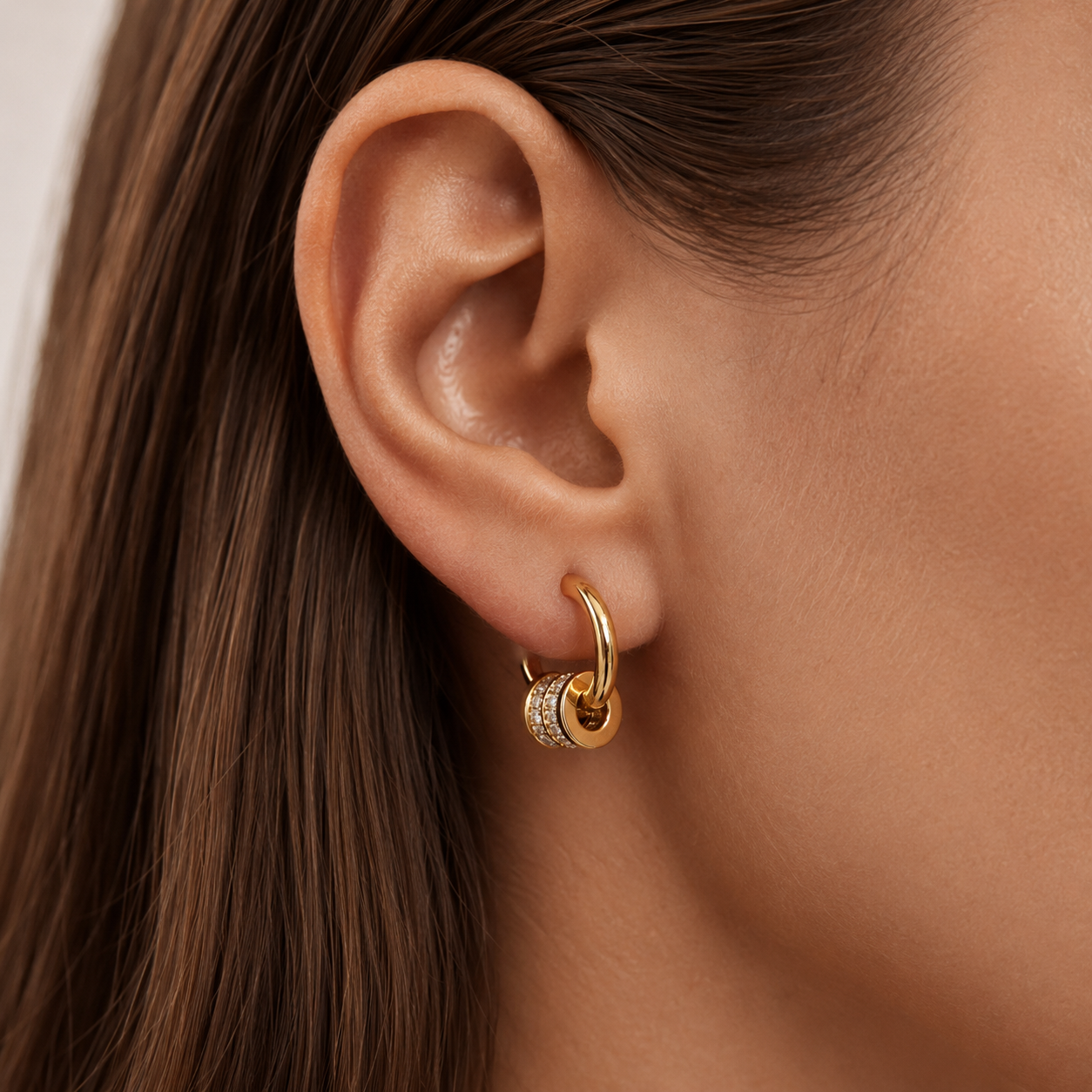 Fortune Bead Pendant Clip-On Hoop Earrings