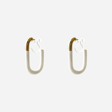 U-Shaped White Enamel Clip-On Hoop Earrings