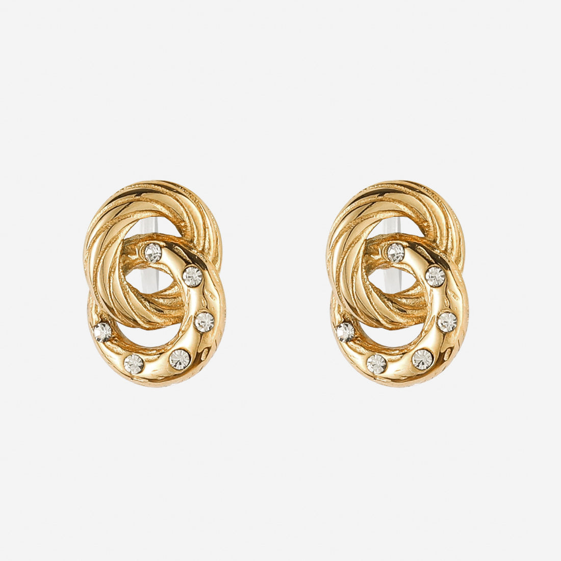 Double hoop zirconia Clip-On Stud Earrings - Gold - SOMIY