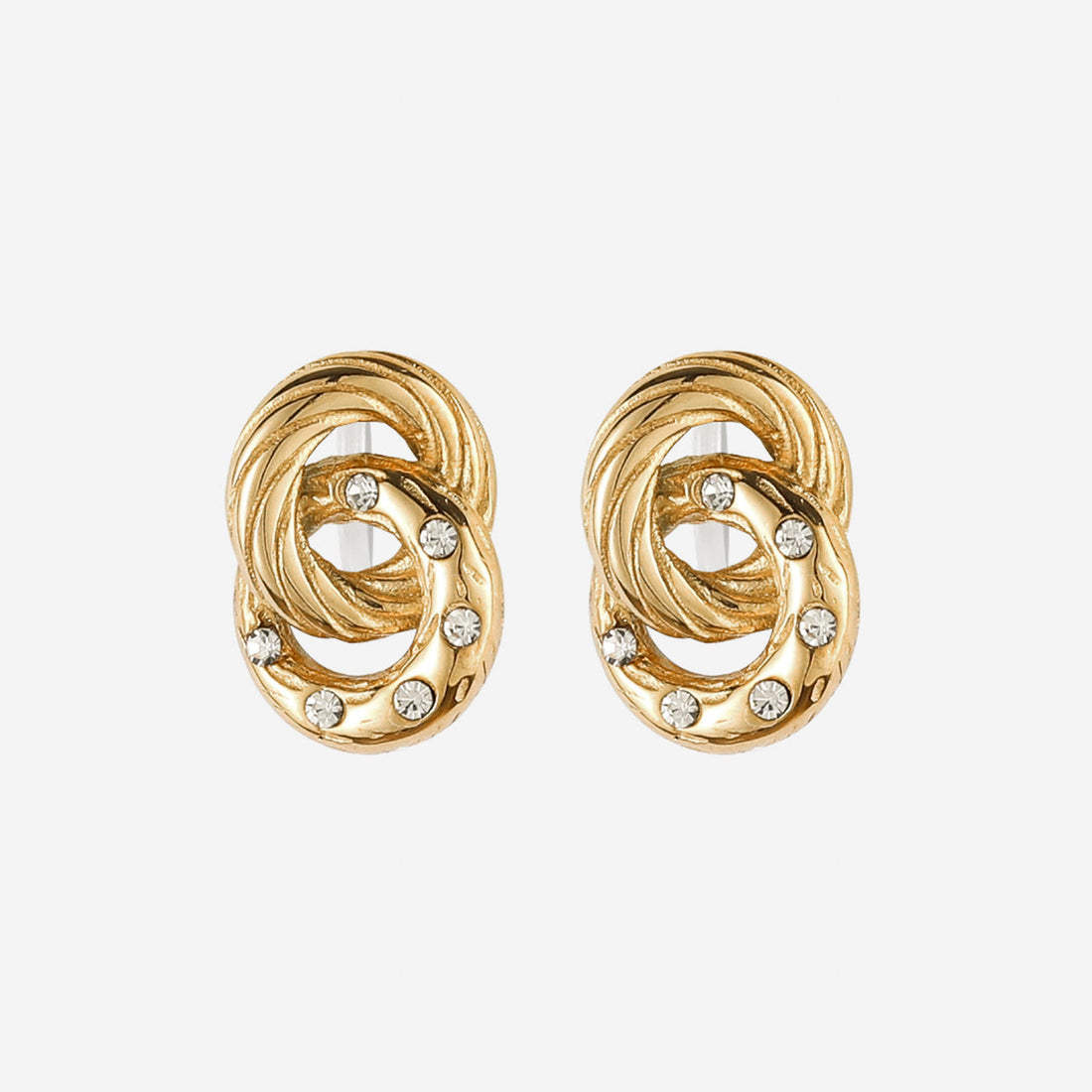 Double hoop zirconia Clip-On Stud Earrings - Gold - SOMIY