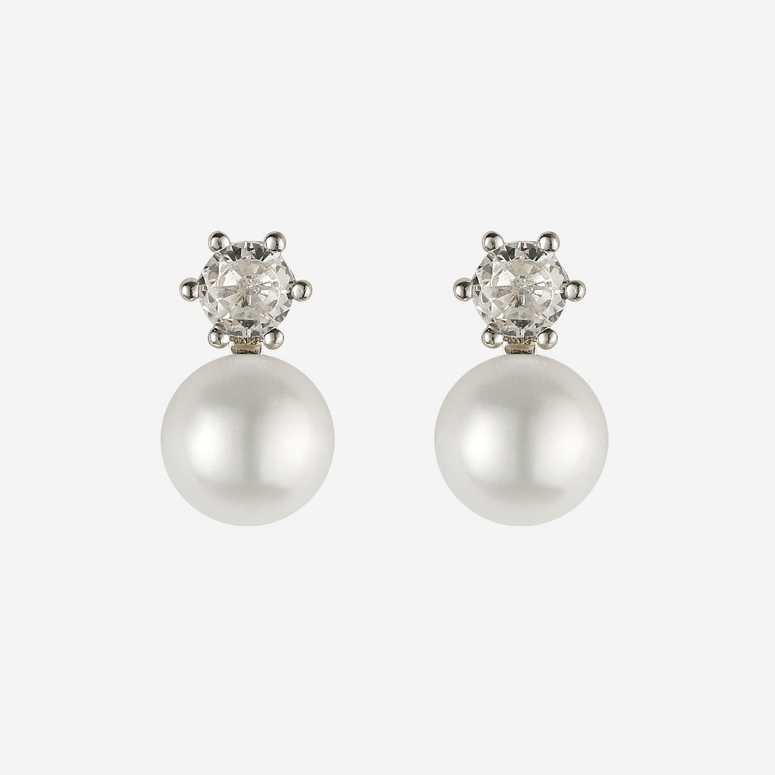 Simple Diamond Pearl Clip-On Stud Earrings - silver - SOMIY