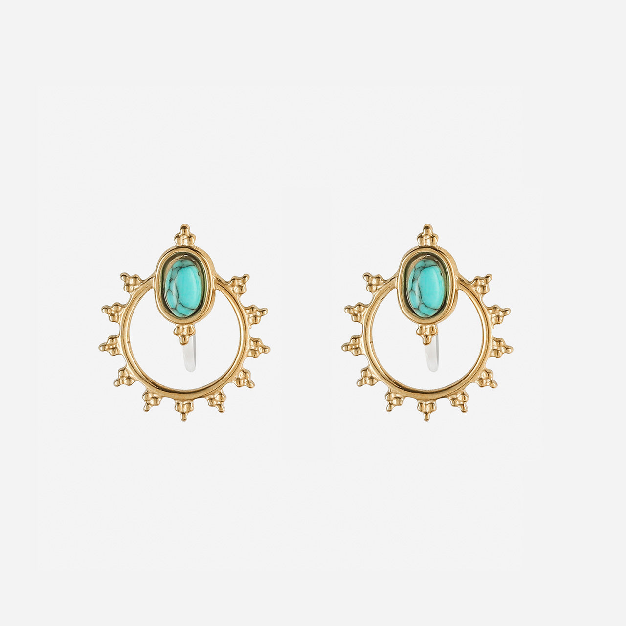 Turquoise Clip On Stud Earrings- Glod - SOMIY