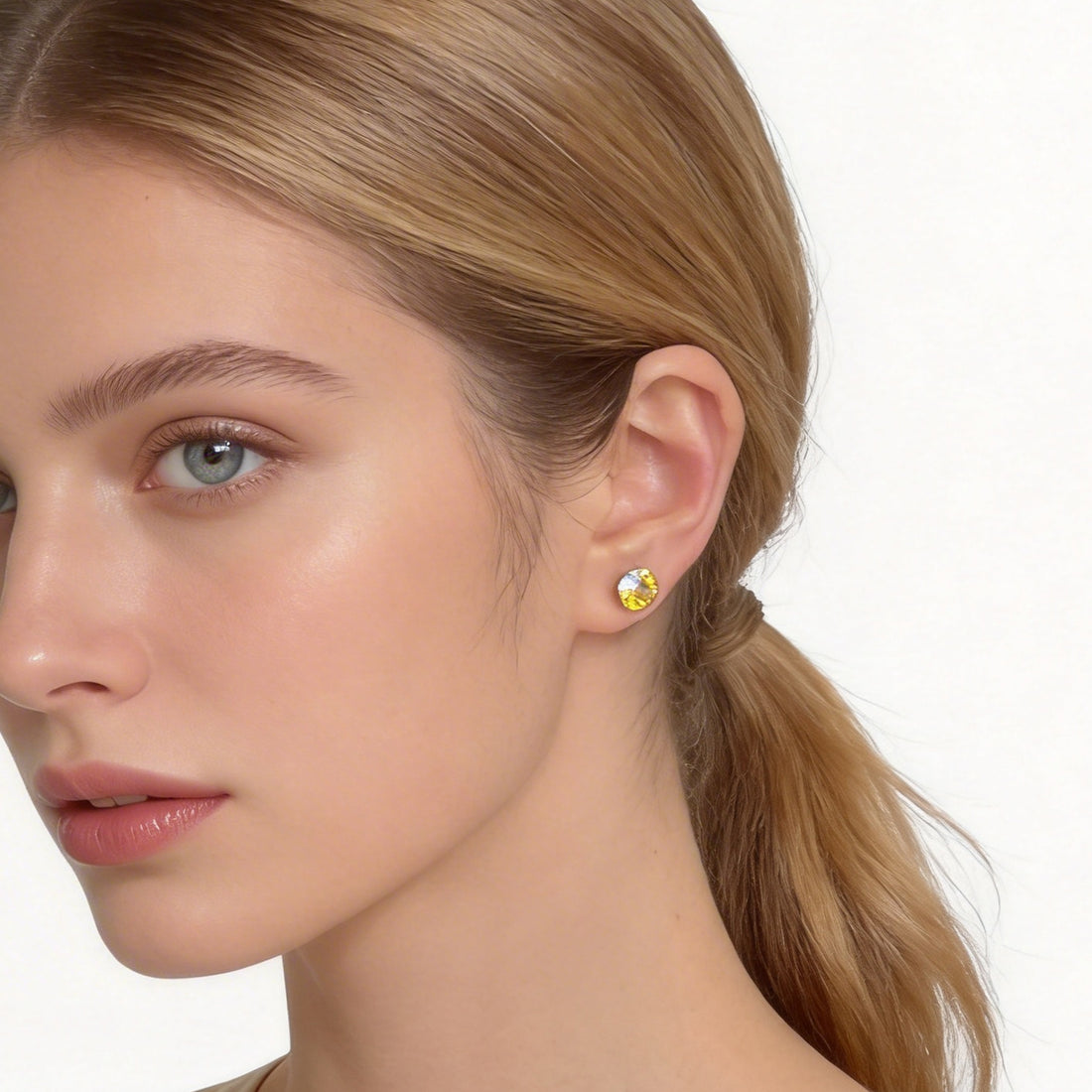 Golden Topaz Crystal Clip-On Stud Earrings for non-pierced ears by SOMIY