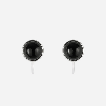 Black Onyx Clip-On Stud Earrings - Silver