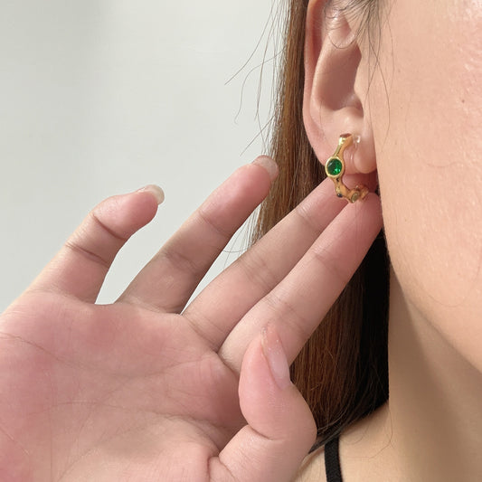 C-shaped colored diamond Clip-on Hoop Earrings