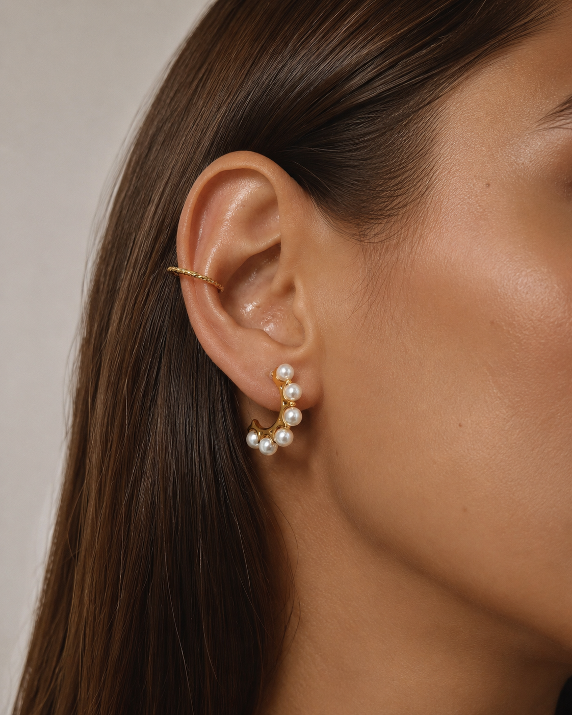 Pearl Beaded Clip-On Hoop Earrings