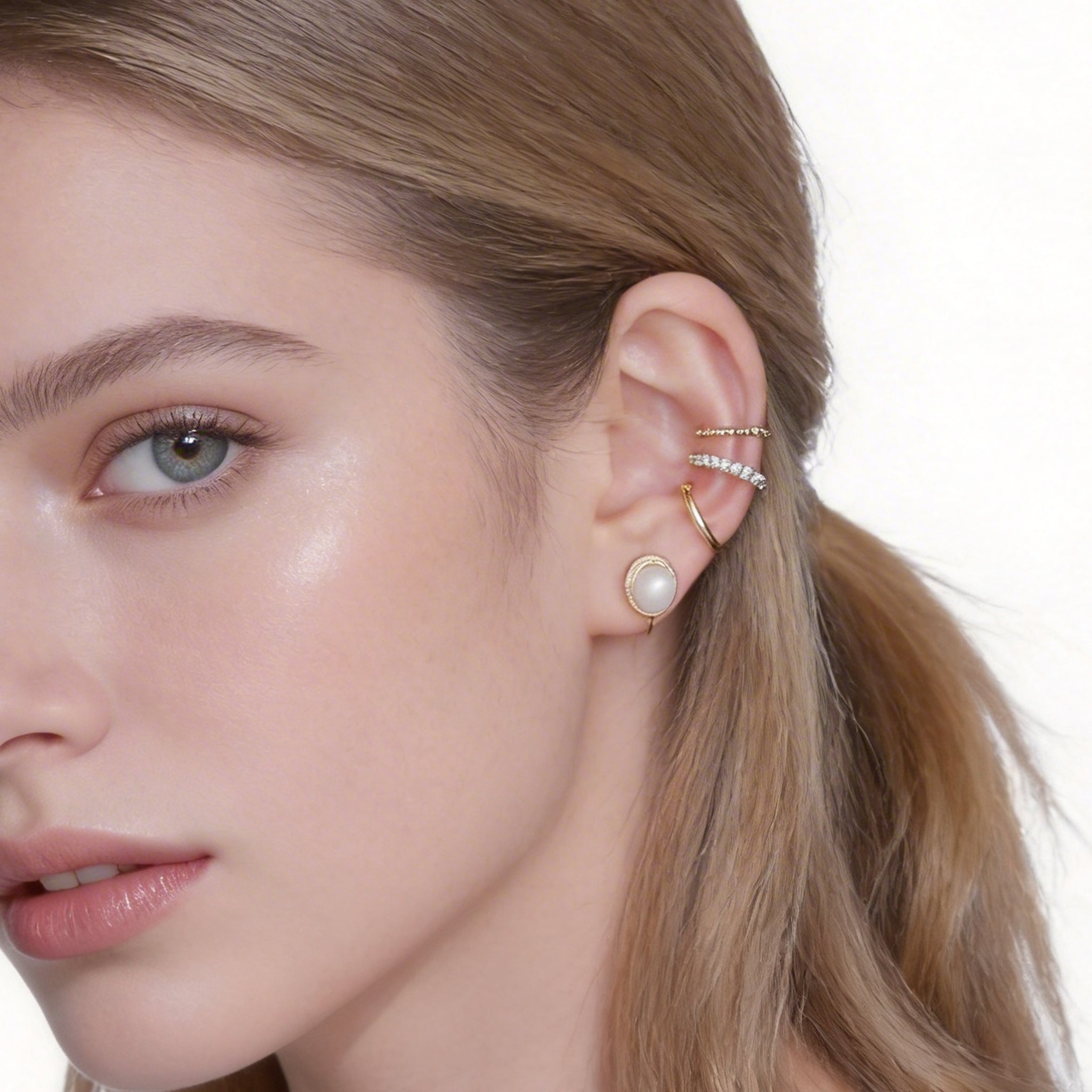 Petite Pearl Polished Clip-On Stud Earring in 18K gold and silver by SOMIY for non-pierced ears.