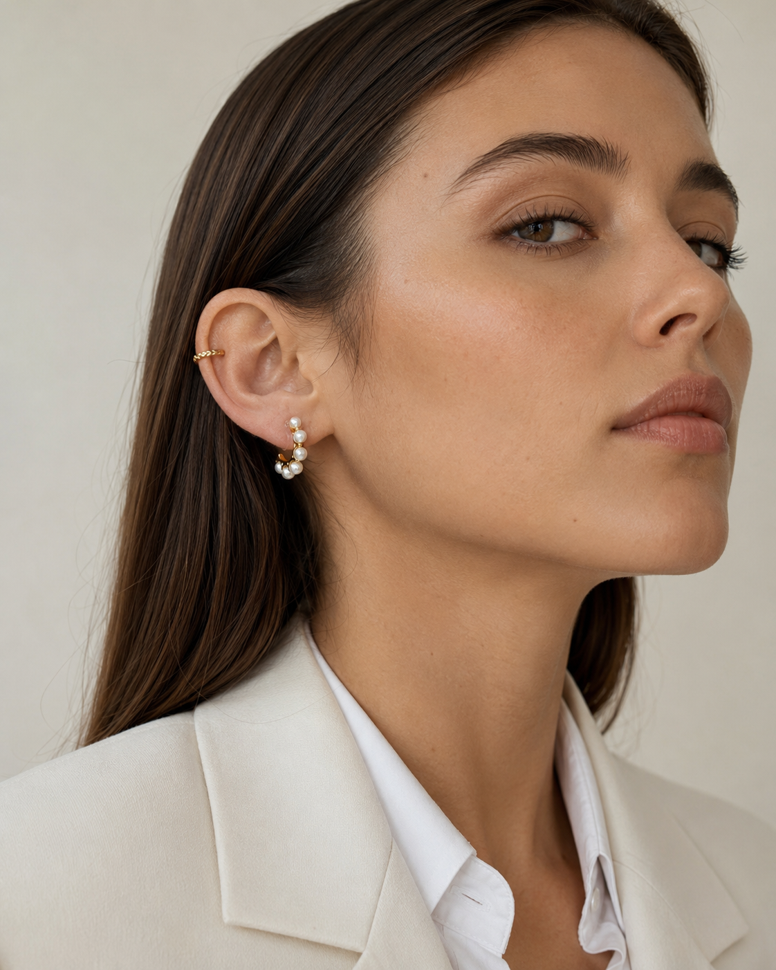 Pearl Beaded Clip-On Hoop Earrings