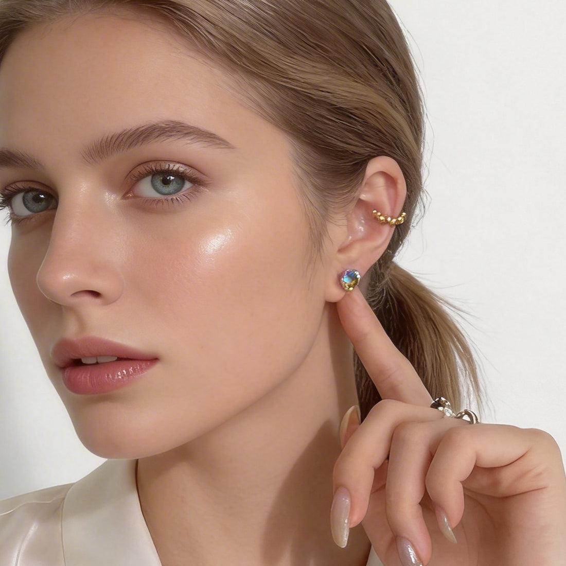 Aurora Blue Crystal Clip-On Stud Earrings for non-pierced ears by SOMIY