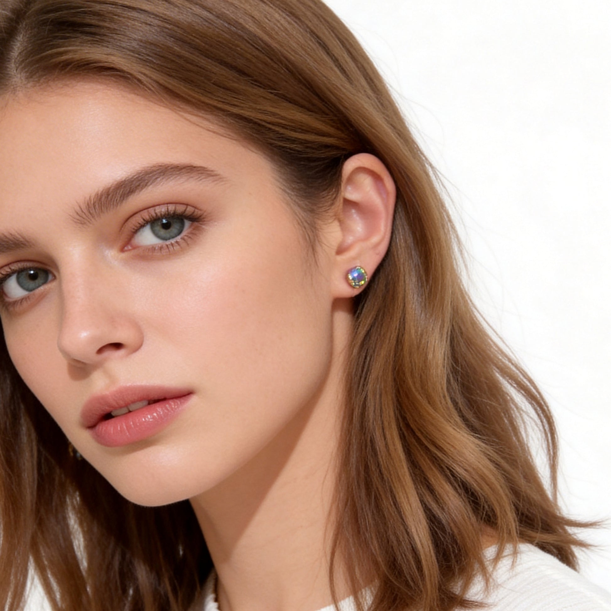 Aurora Blue Crystal Clip-On Stud Earrings for non-pierced ears by SOMIY