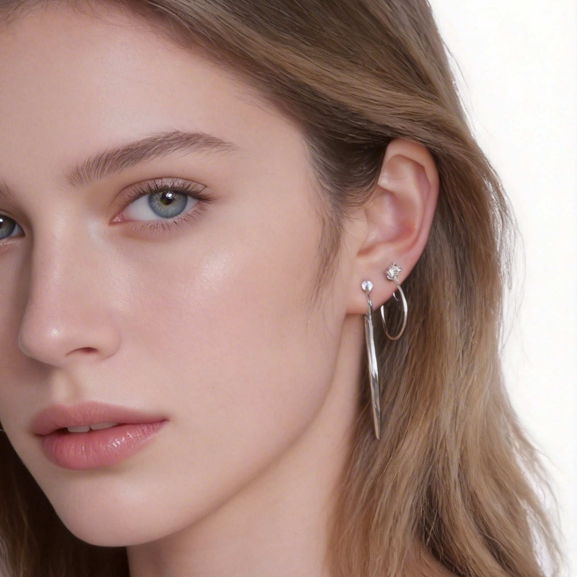 Midi Linear Ridged Clip-On Hoop Earrings in 18K silver plating by SOMIY for non-pierced ears.