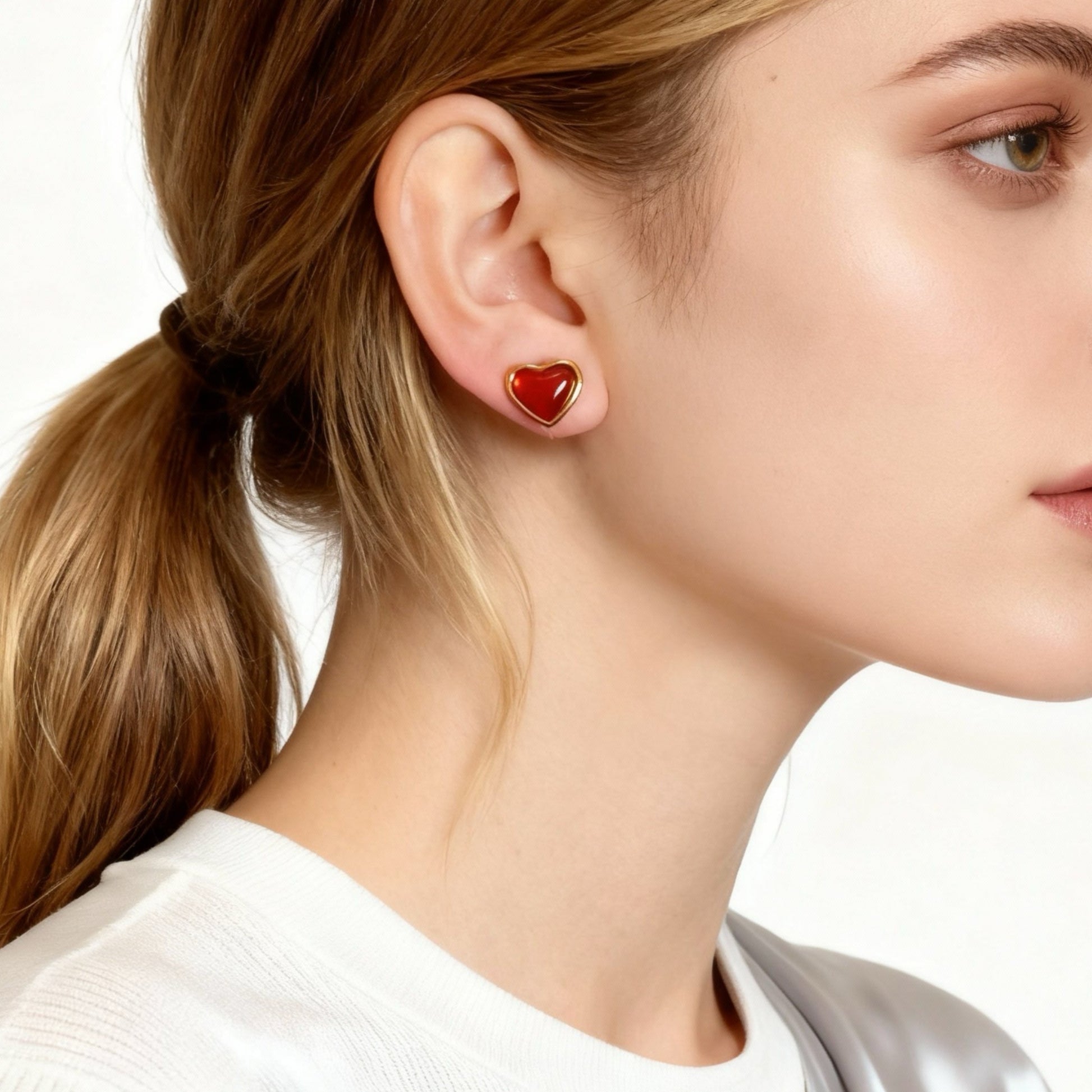 Heart Agate Clip-On Stud Earrings-Gold for non-pierced ears – SOMIY