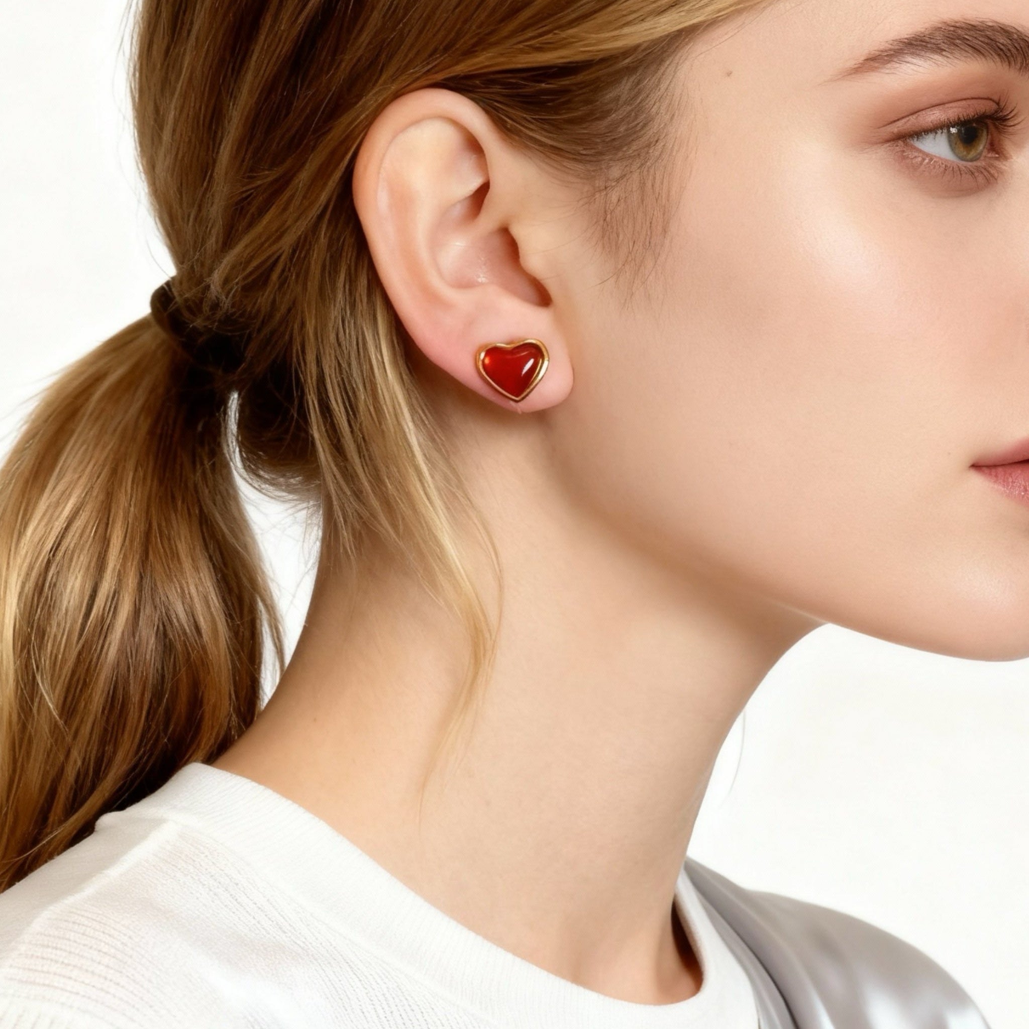 Heart Agate Clip-On Stud Earrings-Gold for non-pierced ears – SOMIY
