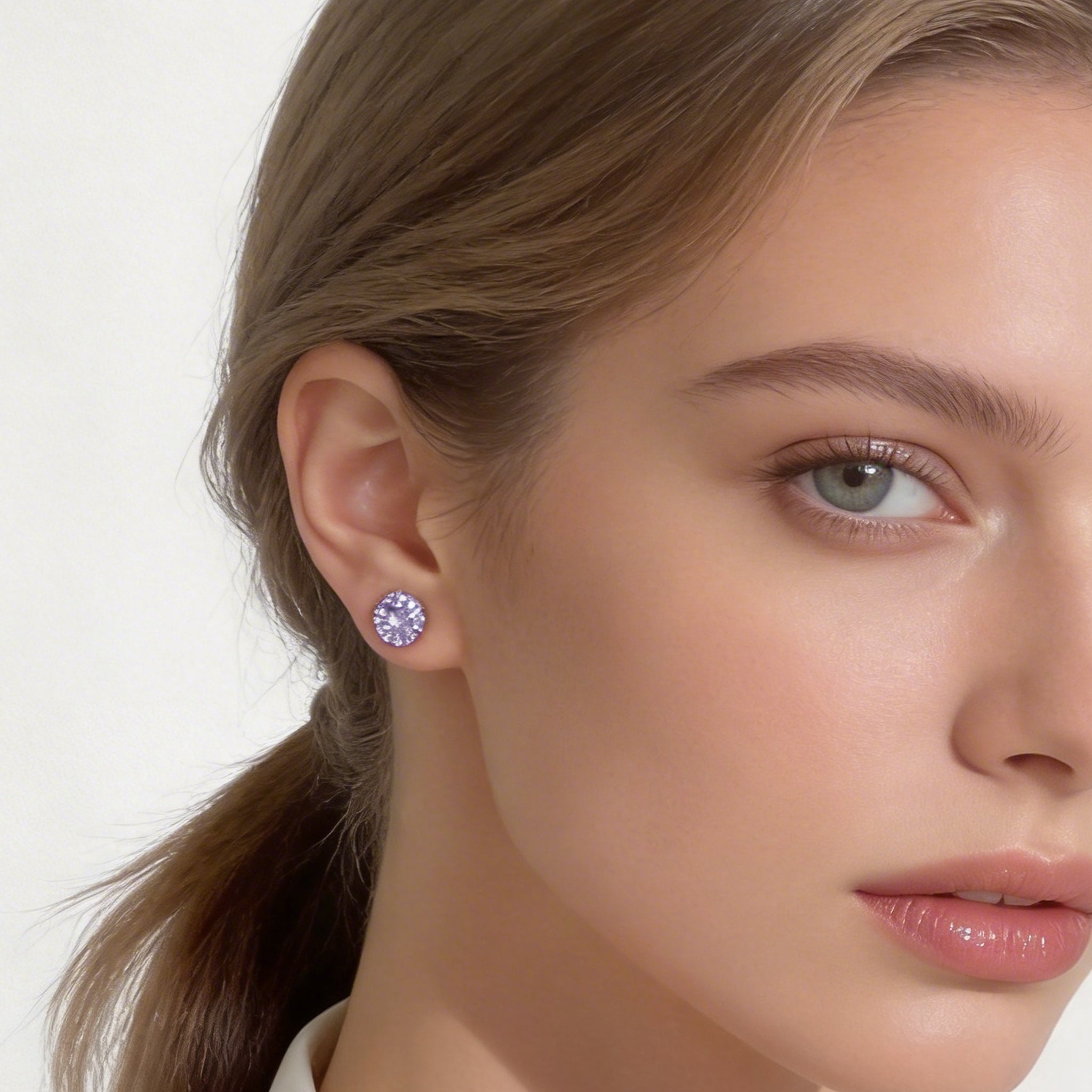 Soft Lilac Crystal Clip-On Stud Earrings for non-pierced ears by SOMIY