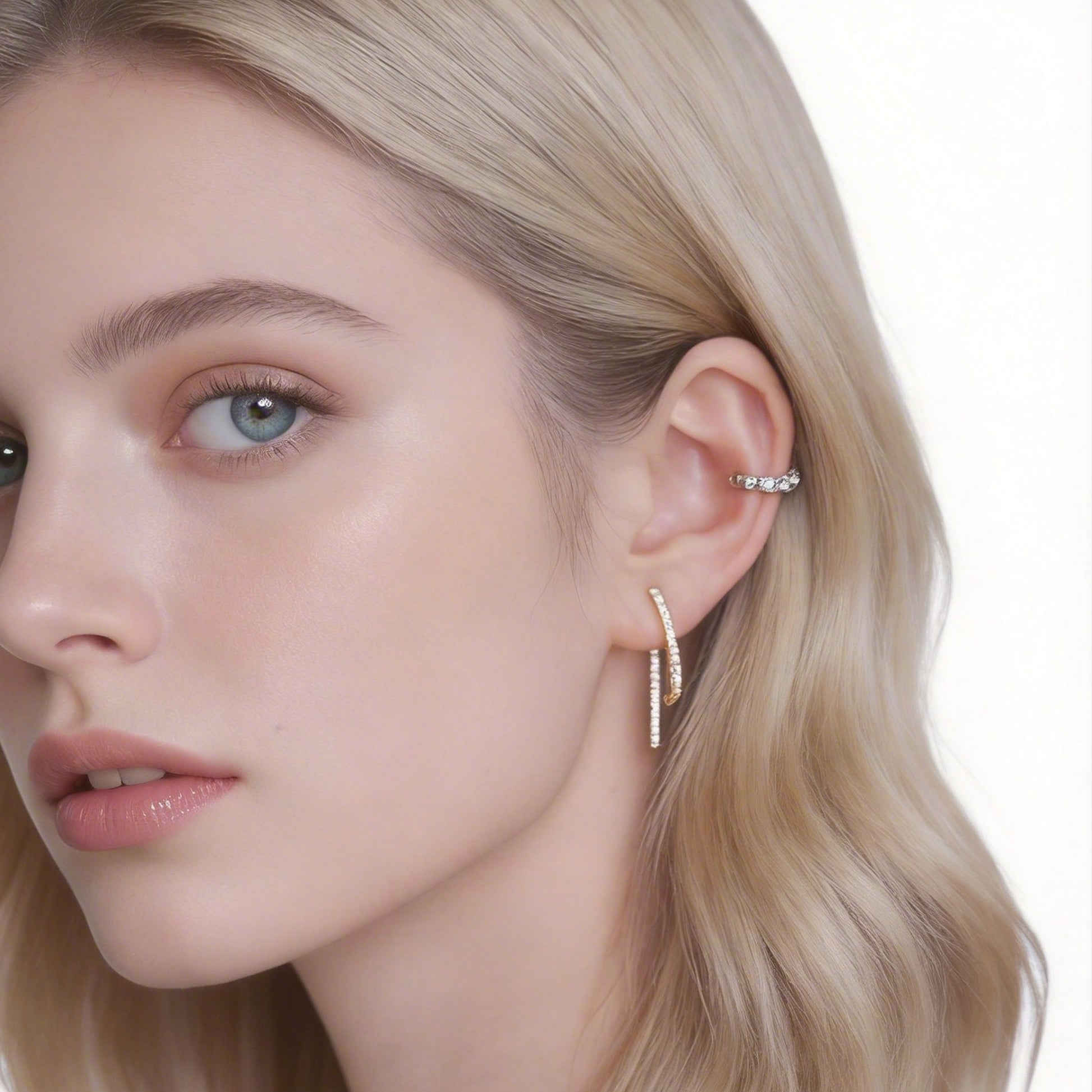 Essential Sparkling Diamond-Set Hoop Clip-On Earrings image 4 by SOMIY