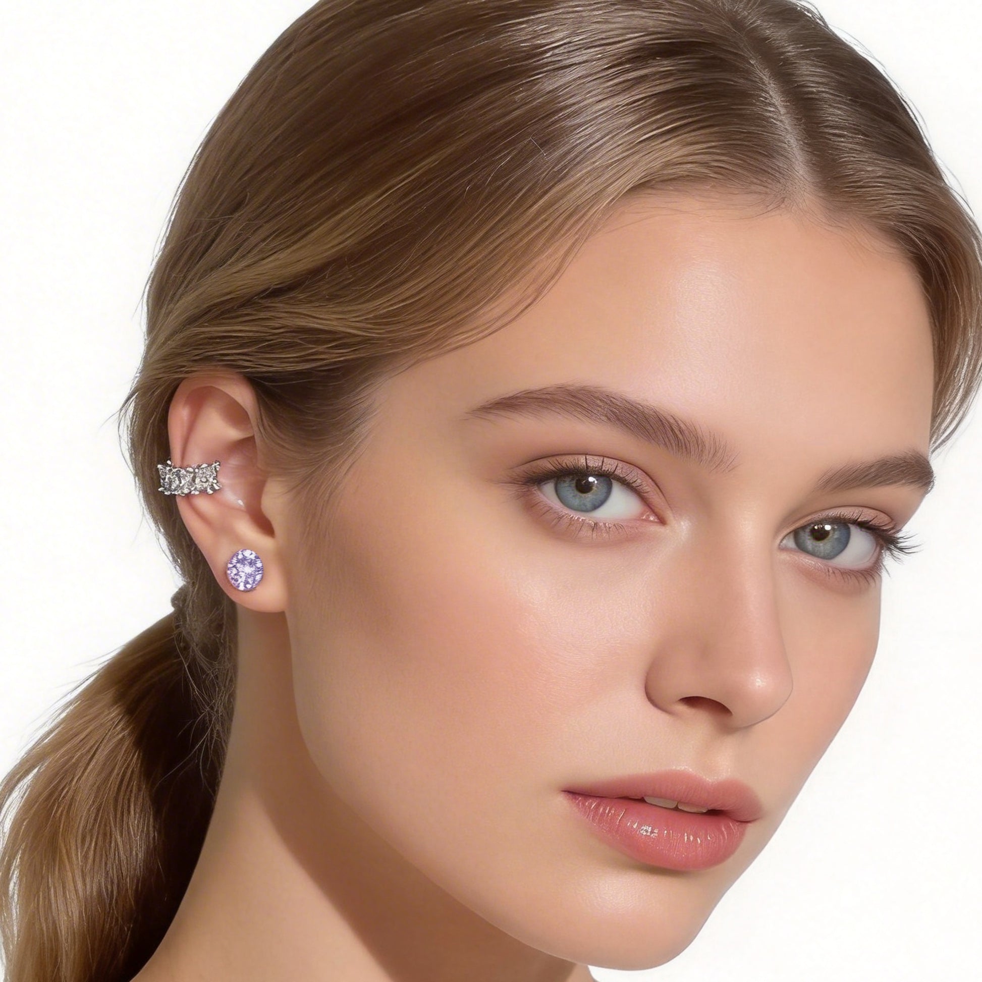 Soft Lilac Crystal Clip-On Stud Earrings for non-pierced ears by SOMIY