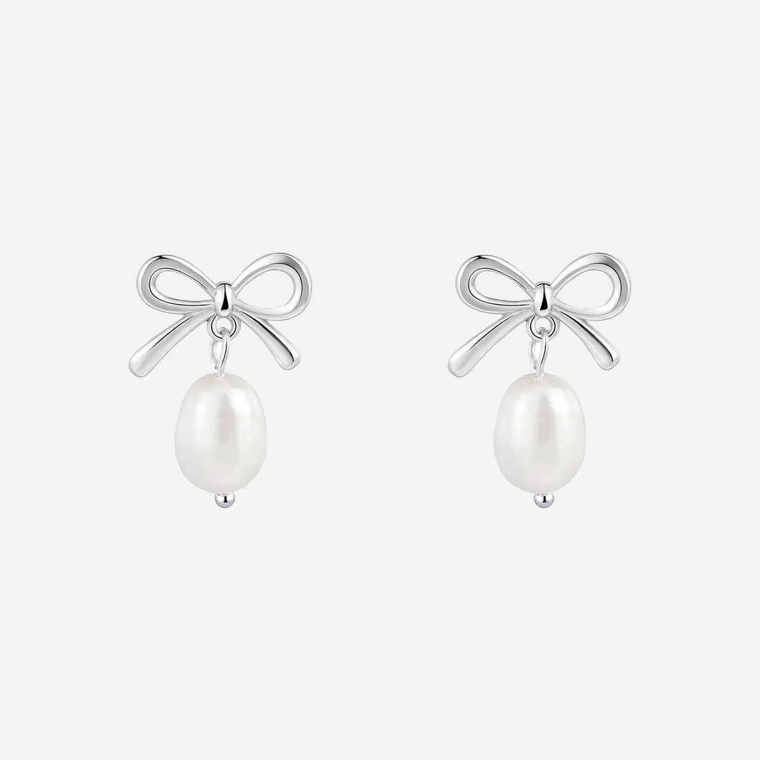 S925 Sterling Silver Bow Pearl Pendant Clip-On Chain Earrings for non-pierced ears by SOMIY