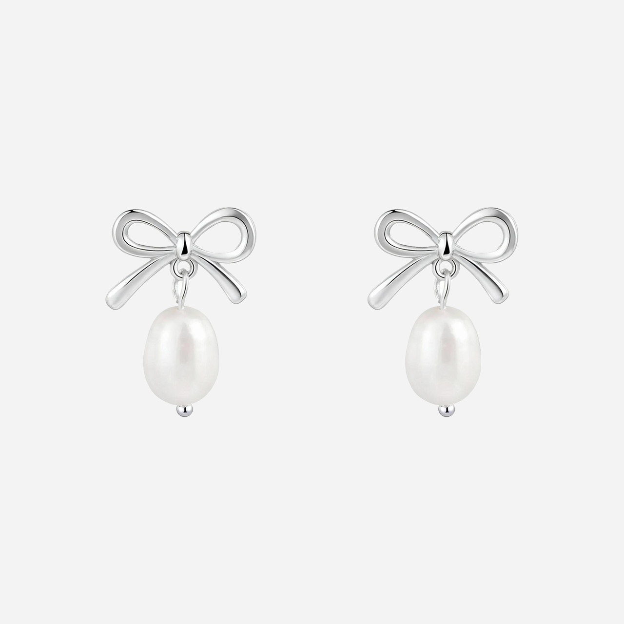 S925 Sterling Silver Rosett Pärl Hänge Clip-On Kedja Örhängen