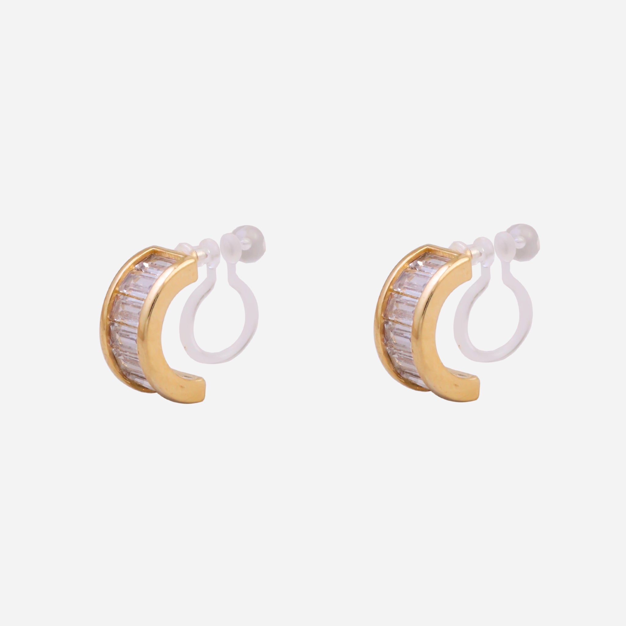 Pendientes de aro de clip con circonitas en forma de C - Oro