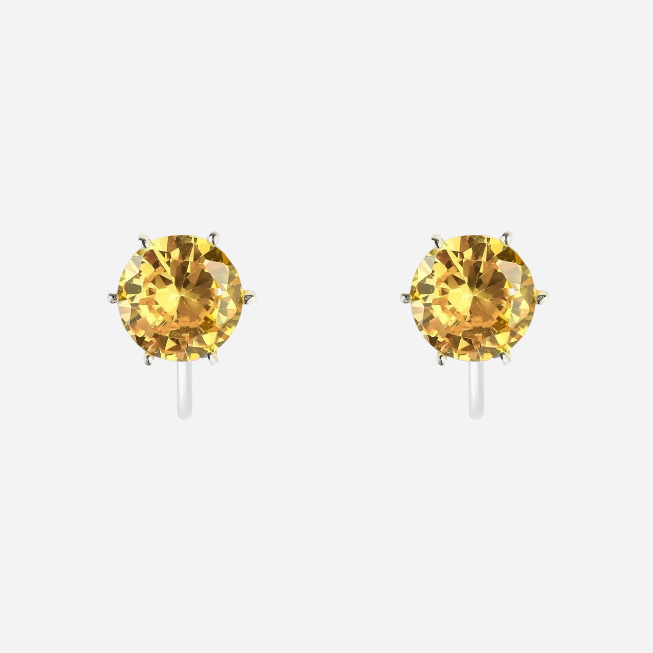 Yellow Diamond Clip On Earrings - Silver