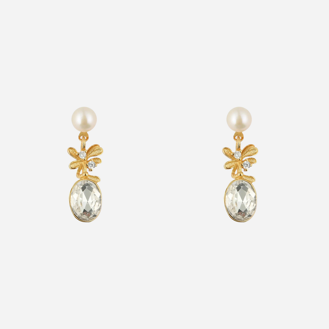 Diamond Flower Pearl Clip-On Earrings - SOMIY