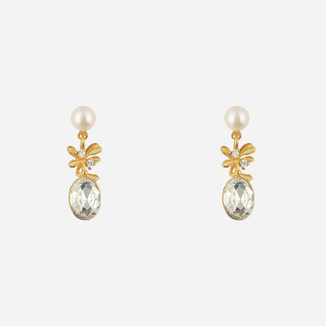 Diamond Flower Pearl Clip-On Earrings - SOMIY
