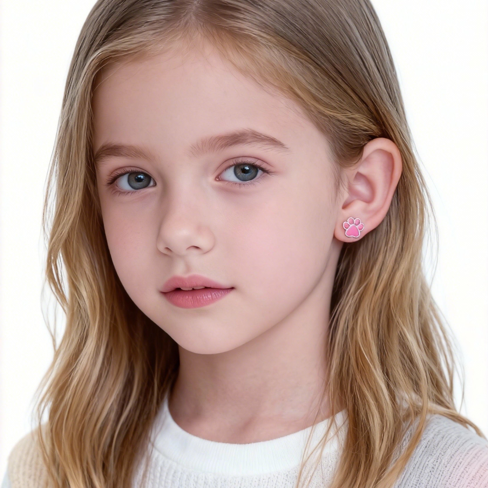 Cute Pink paw print Clip-On Earrings for Girls