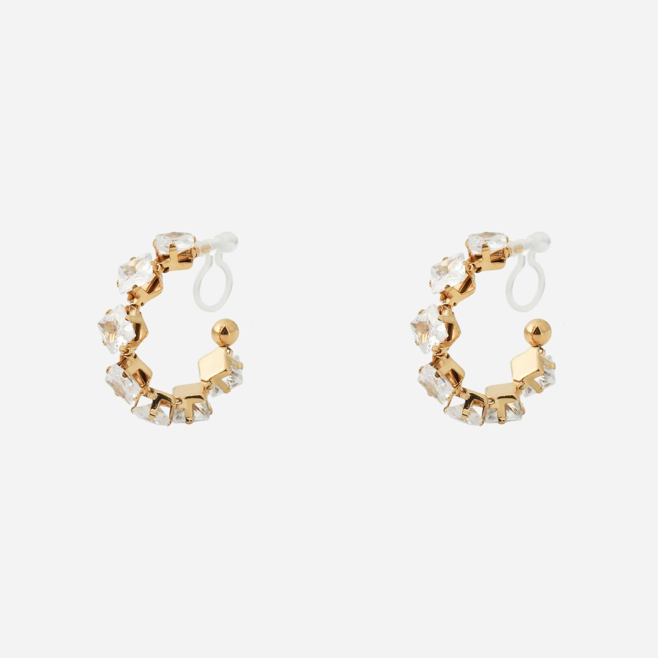White Square Diamond Clip-On Hoop Earrings - SOMIY