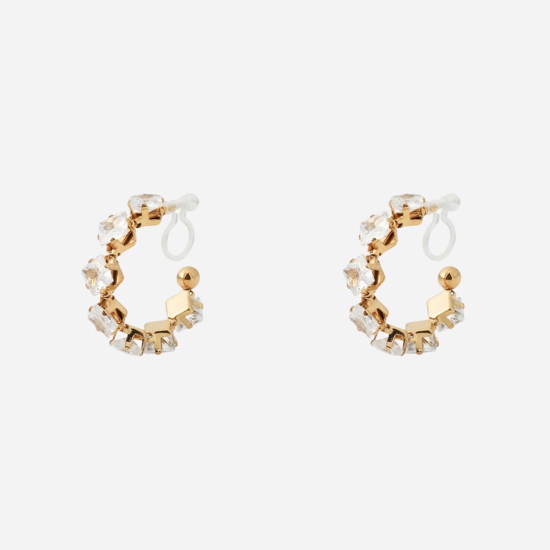 White Square Diamond Clip-On Hoop Earrings - SOMIY