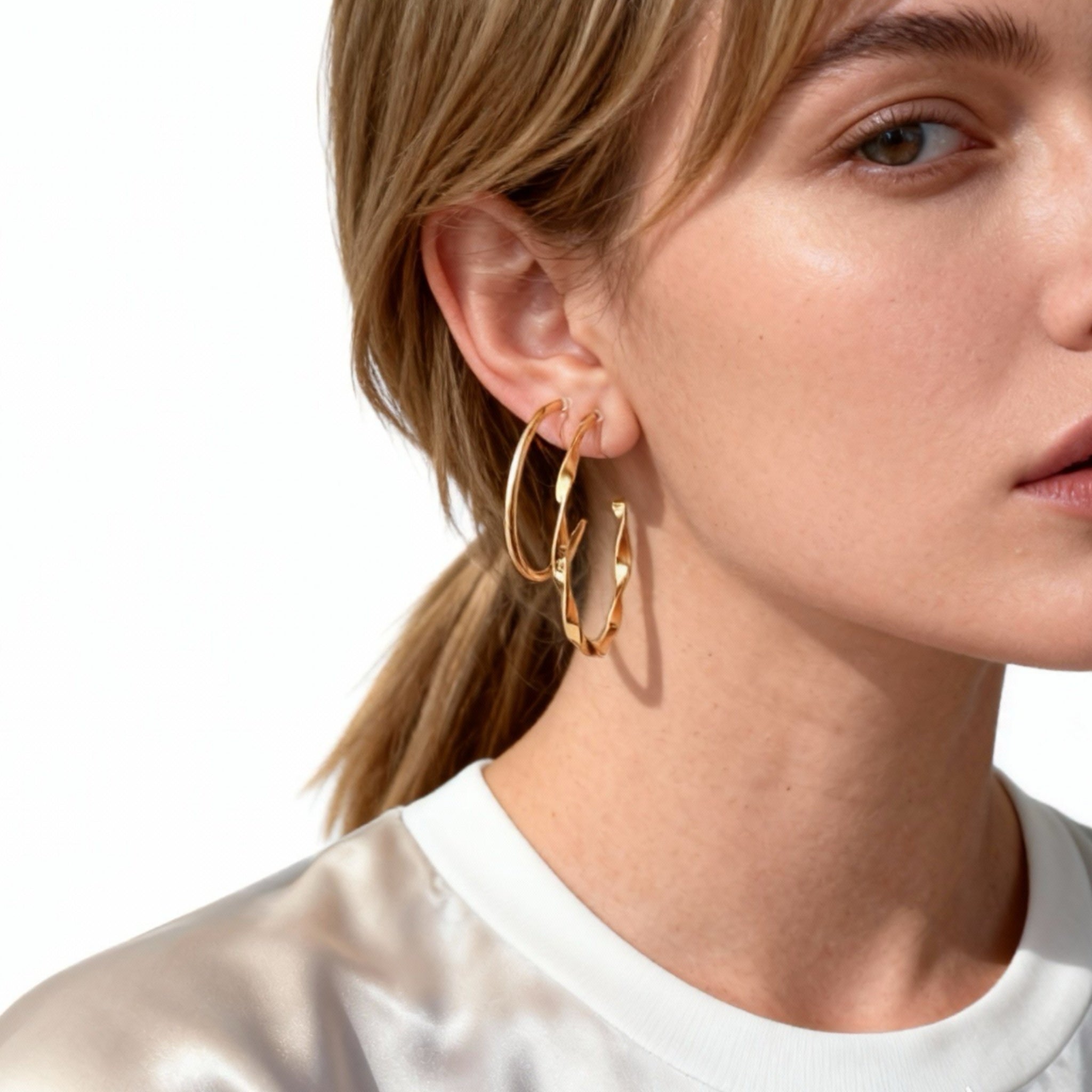 Twisted Thin Hoop Clip-On Earrings