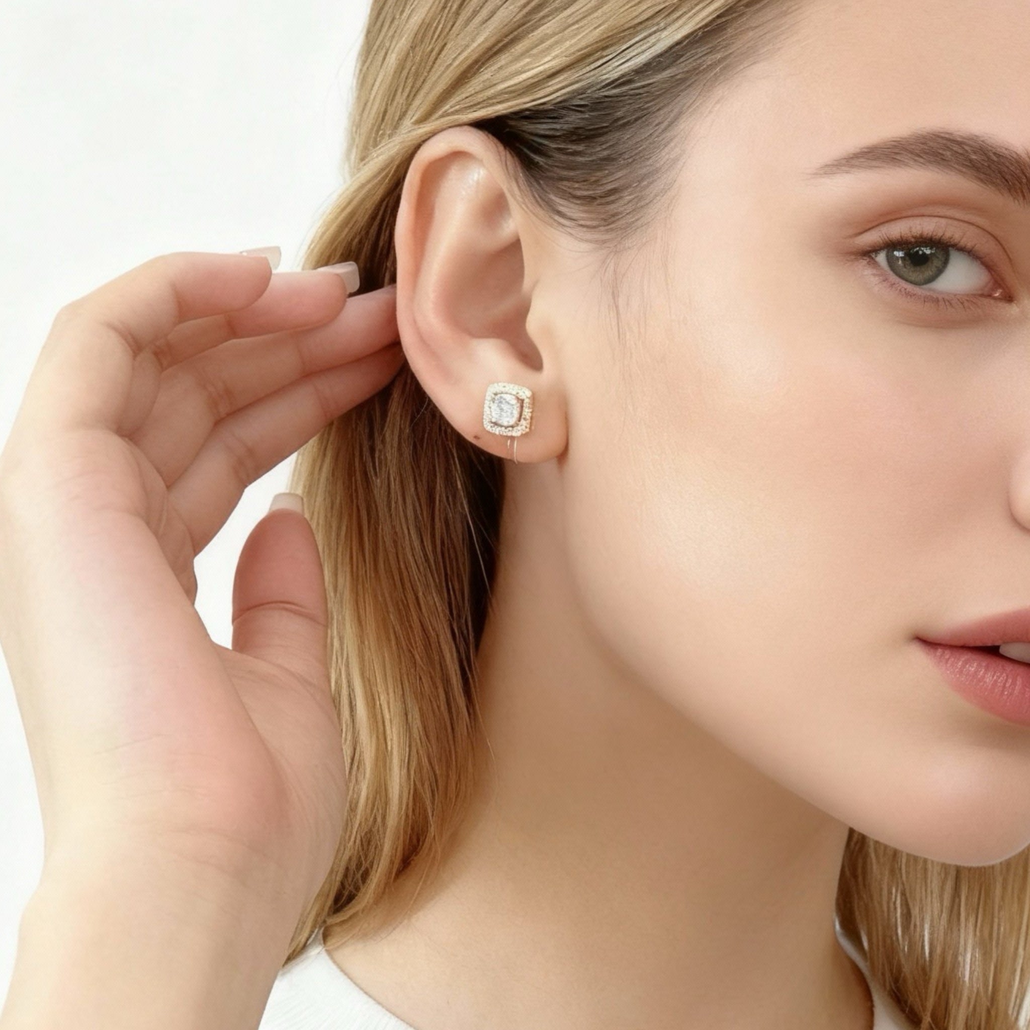 S925 Sterlingsilver Klassiska Fyrkantiga Diamant Clip-On Stiftörhängen