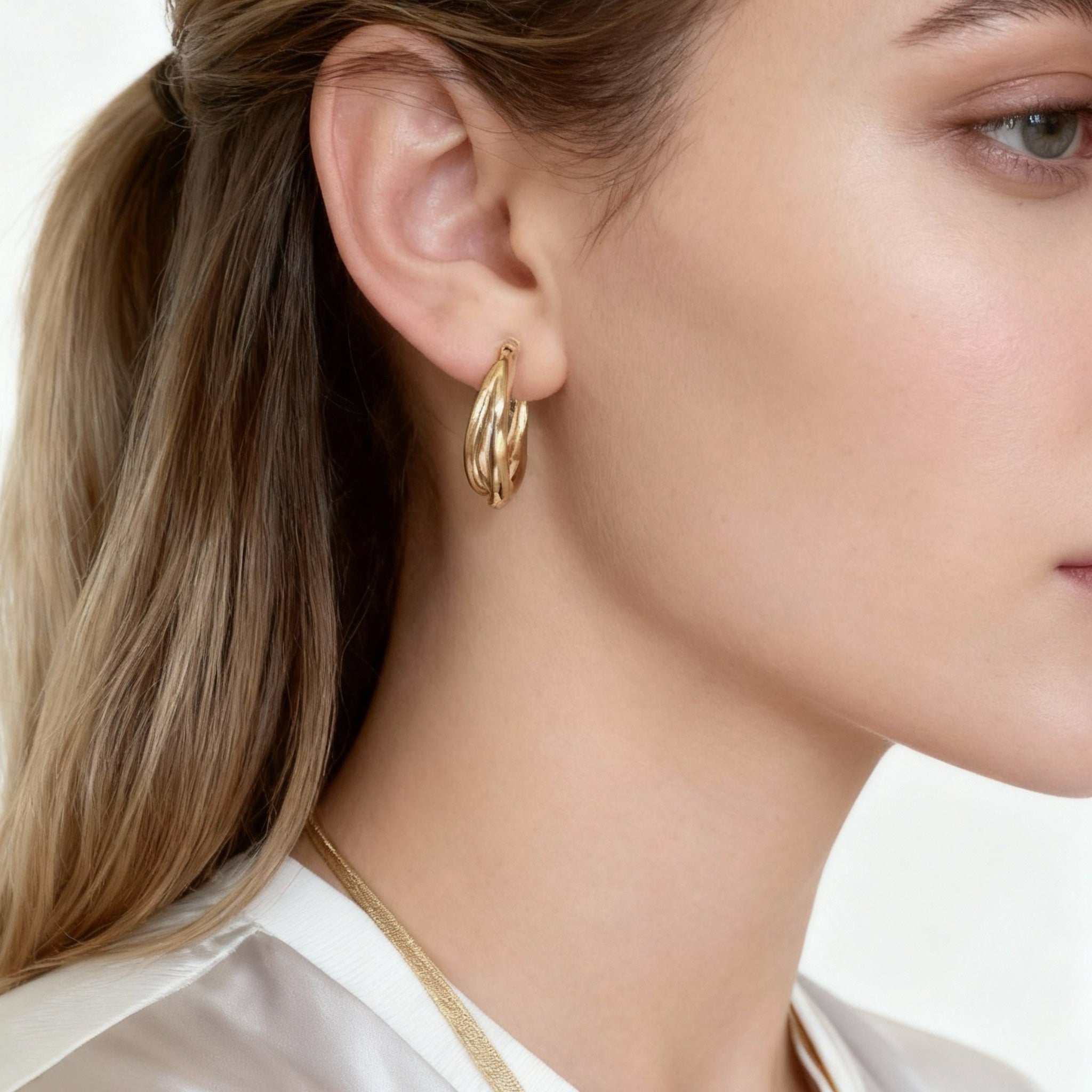 Textured Bamboo-Inspired Clip-On Hoop Earrings