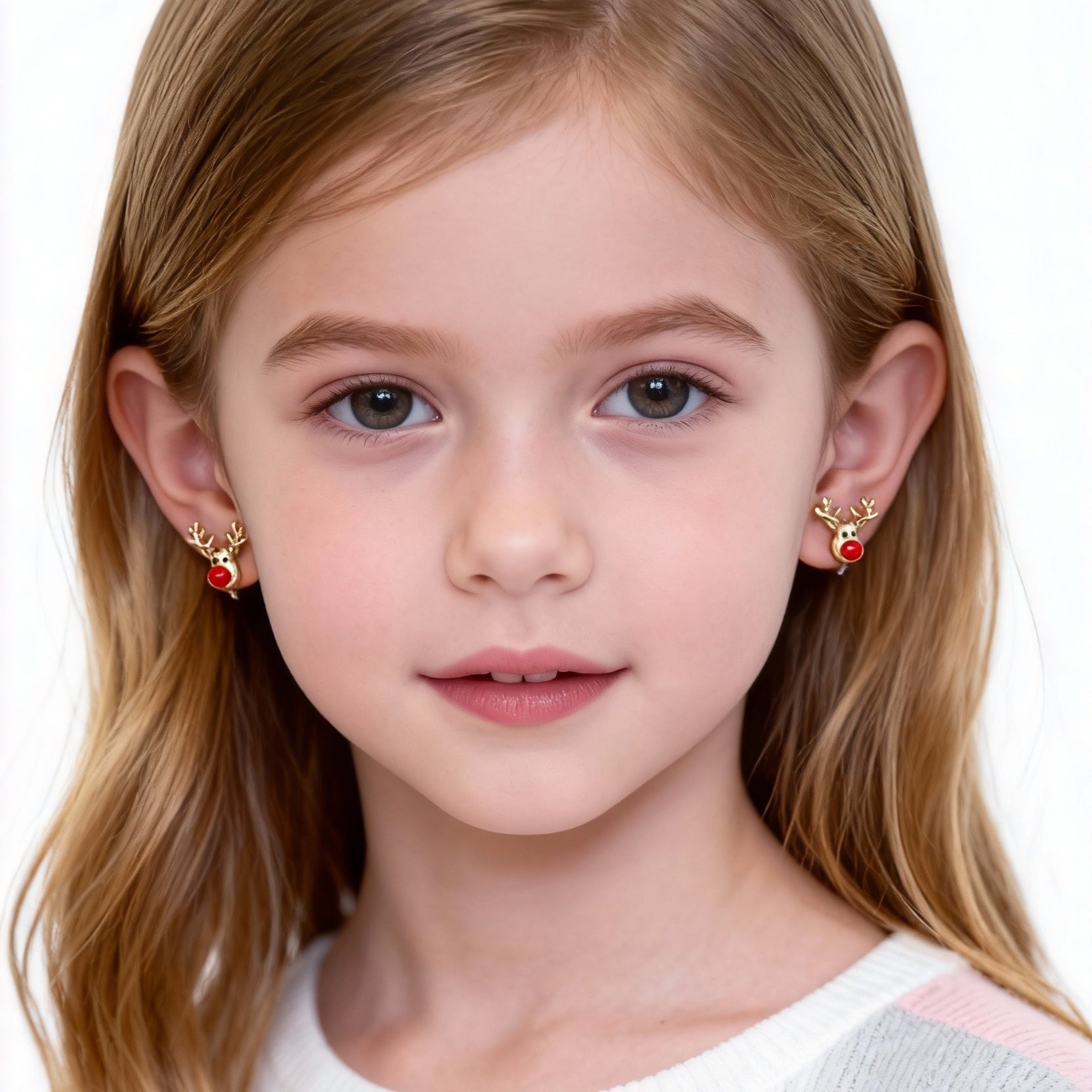 Cute Christmas Reindeer Clip-On Earrings for Girls
