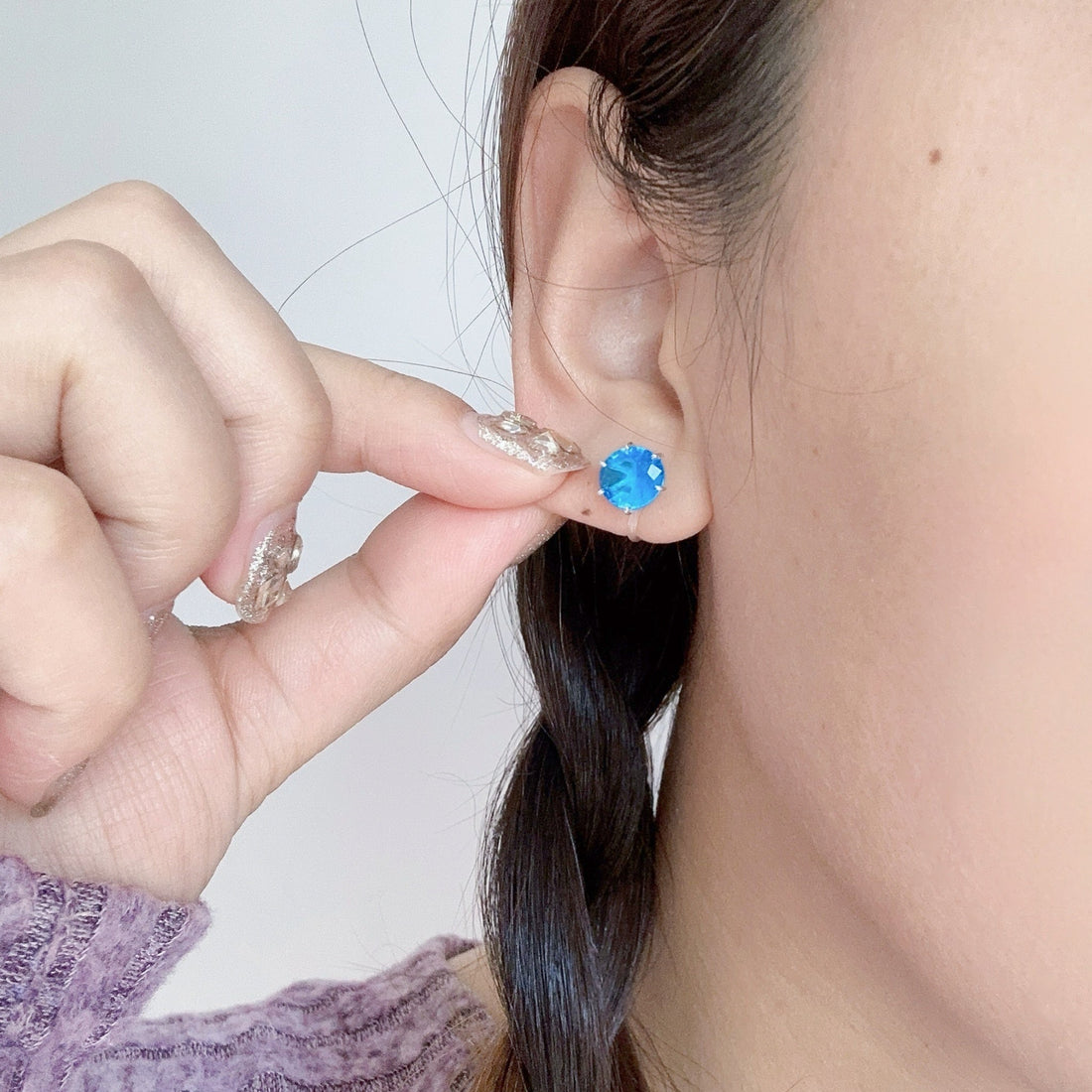 Simple Blue Diamond Clip-On Stud Earrings - silver - SOMIY