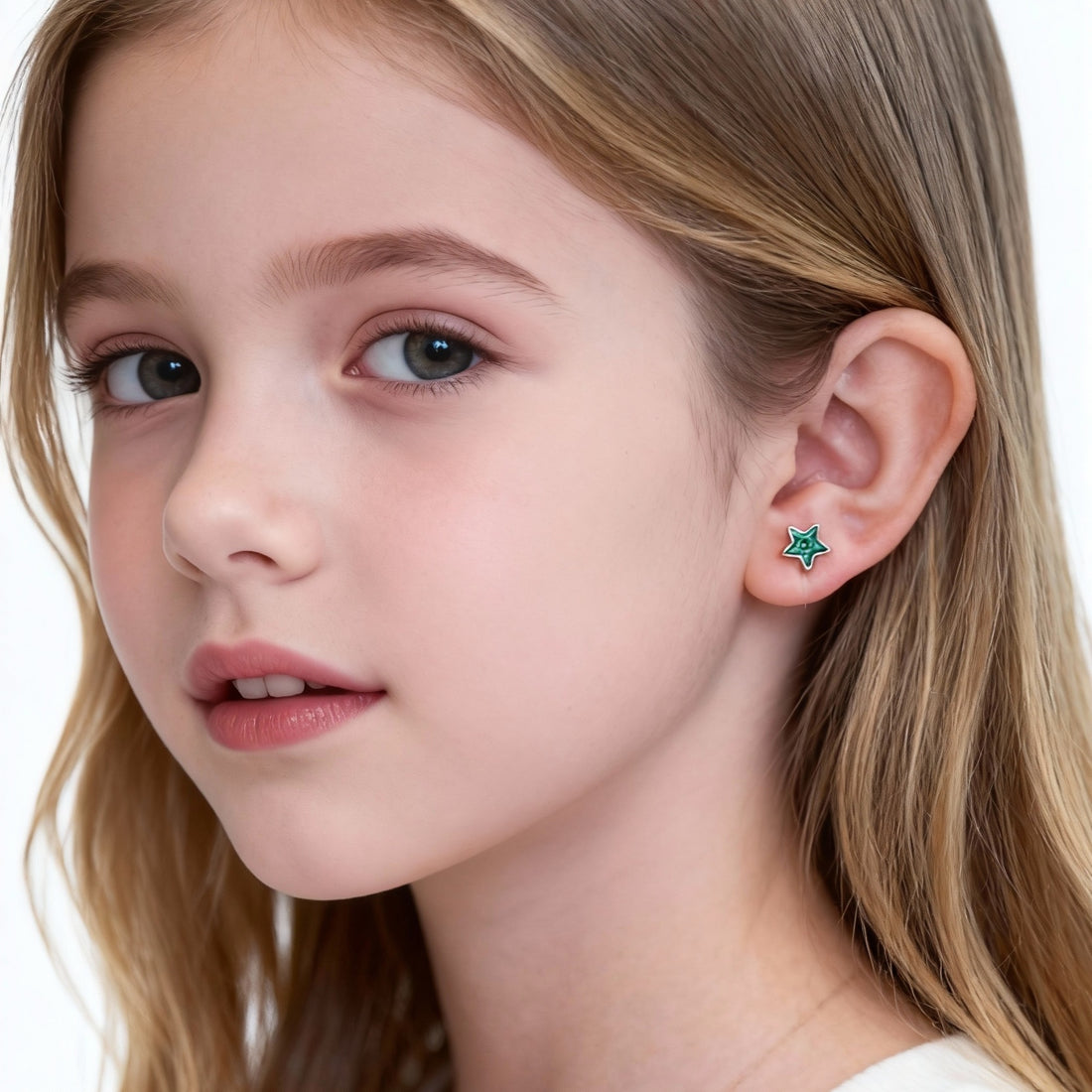 Cute Green Star Clip-On Earrings for Girls