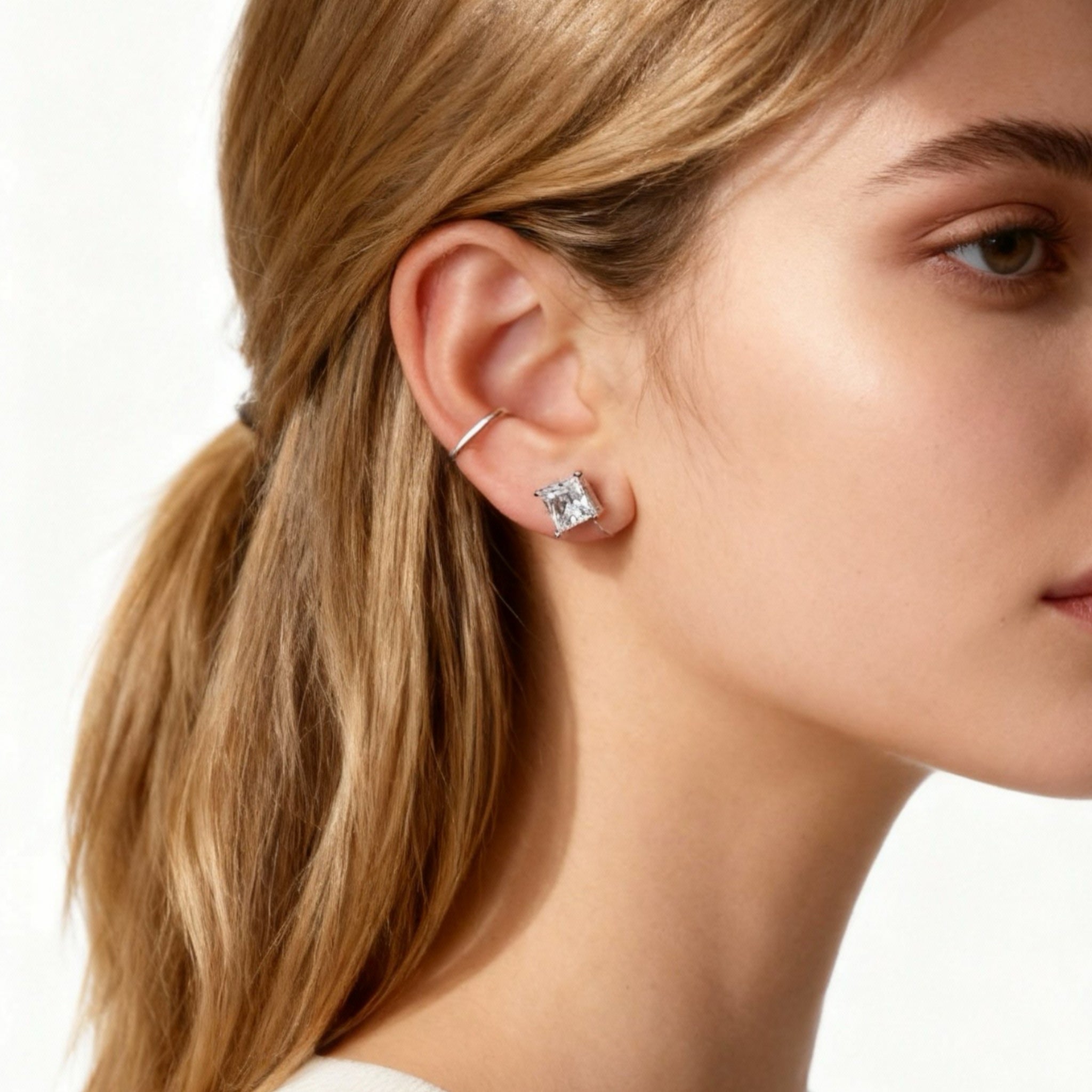 Fyrkantiga diamantörhängen med clips