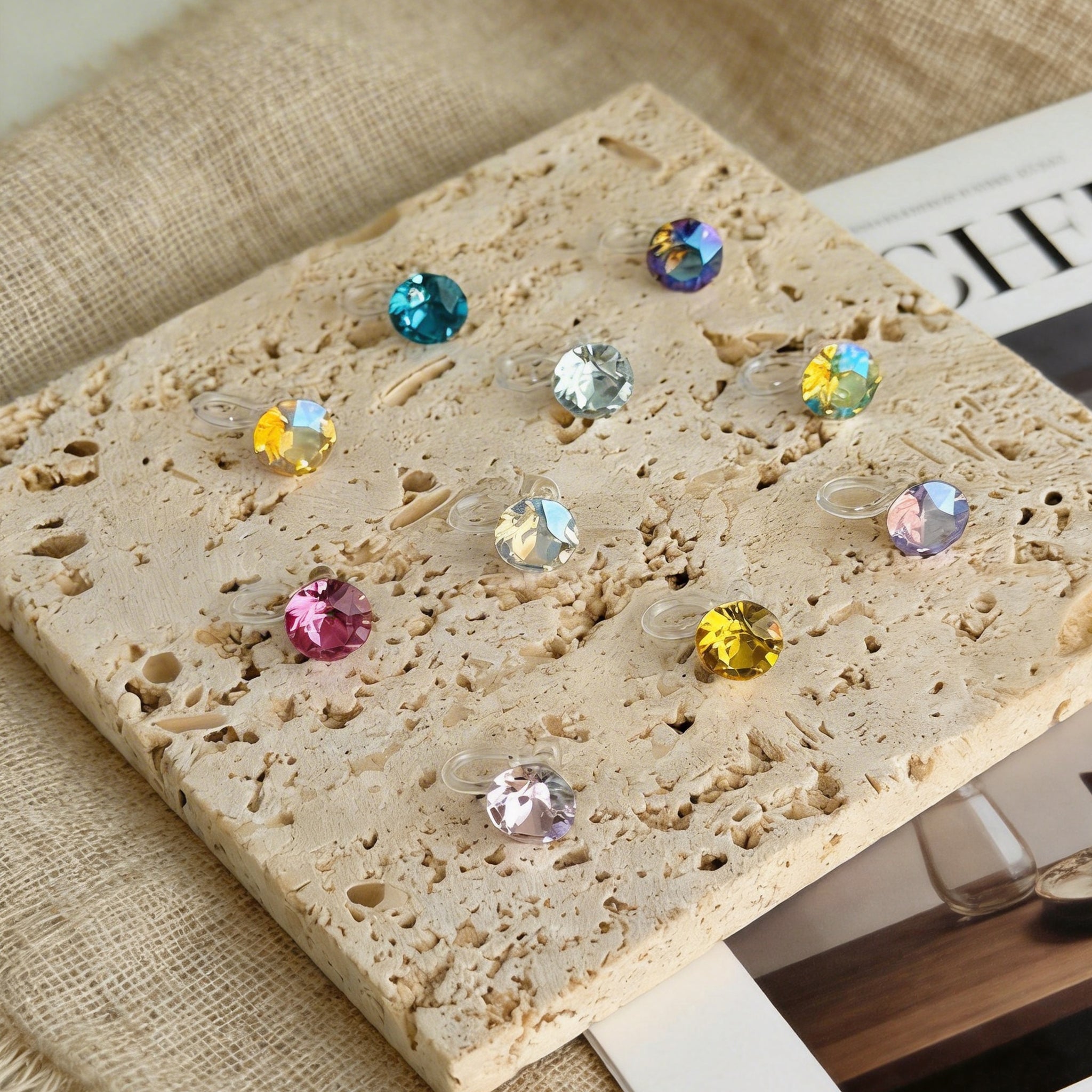 Mystic Amber Crystal Clip-On Stud Earrings