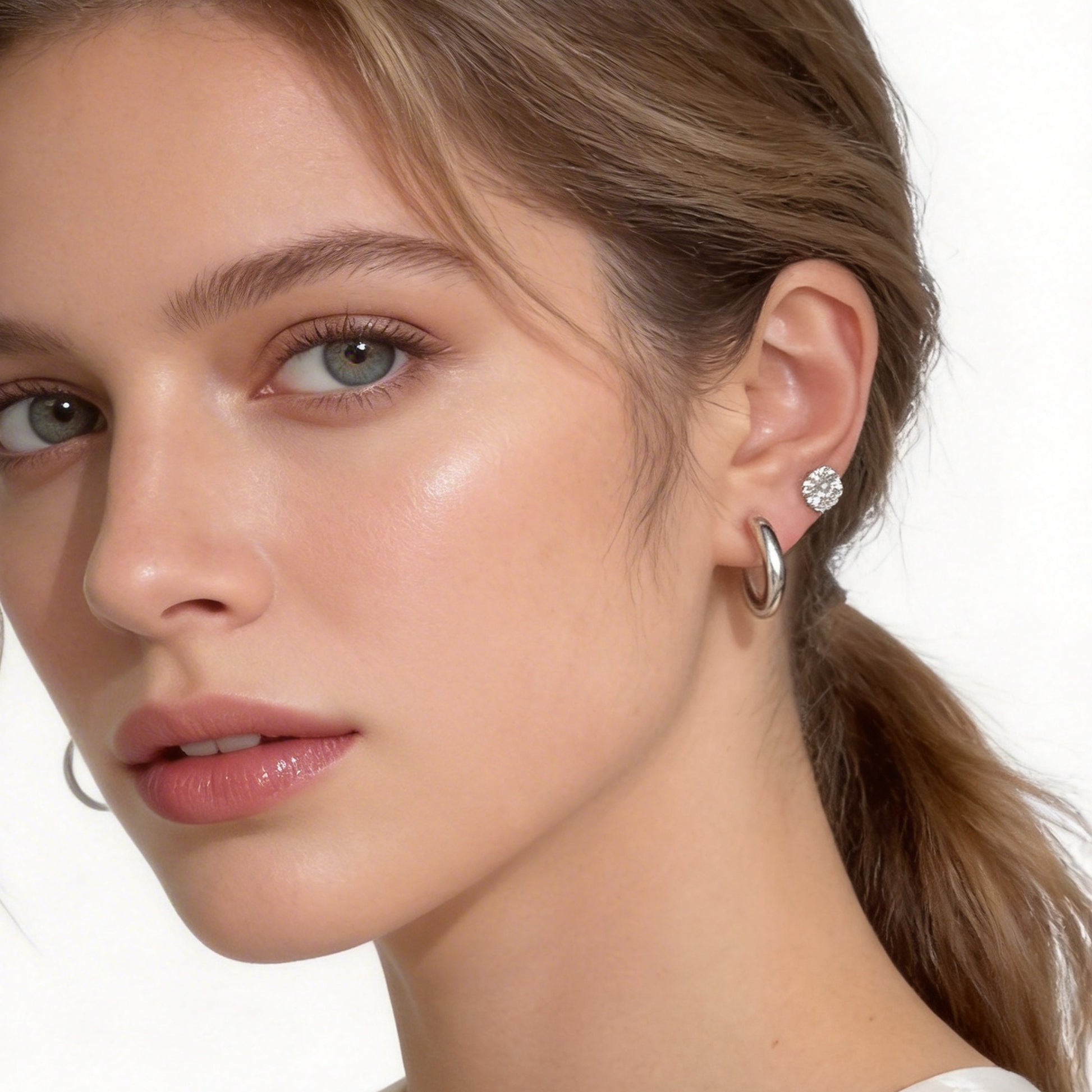 Crystal Clear Clip-On Stud Earrings for non-pierced ears by SOMIY