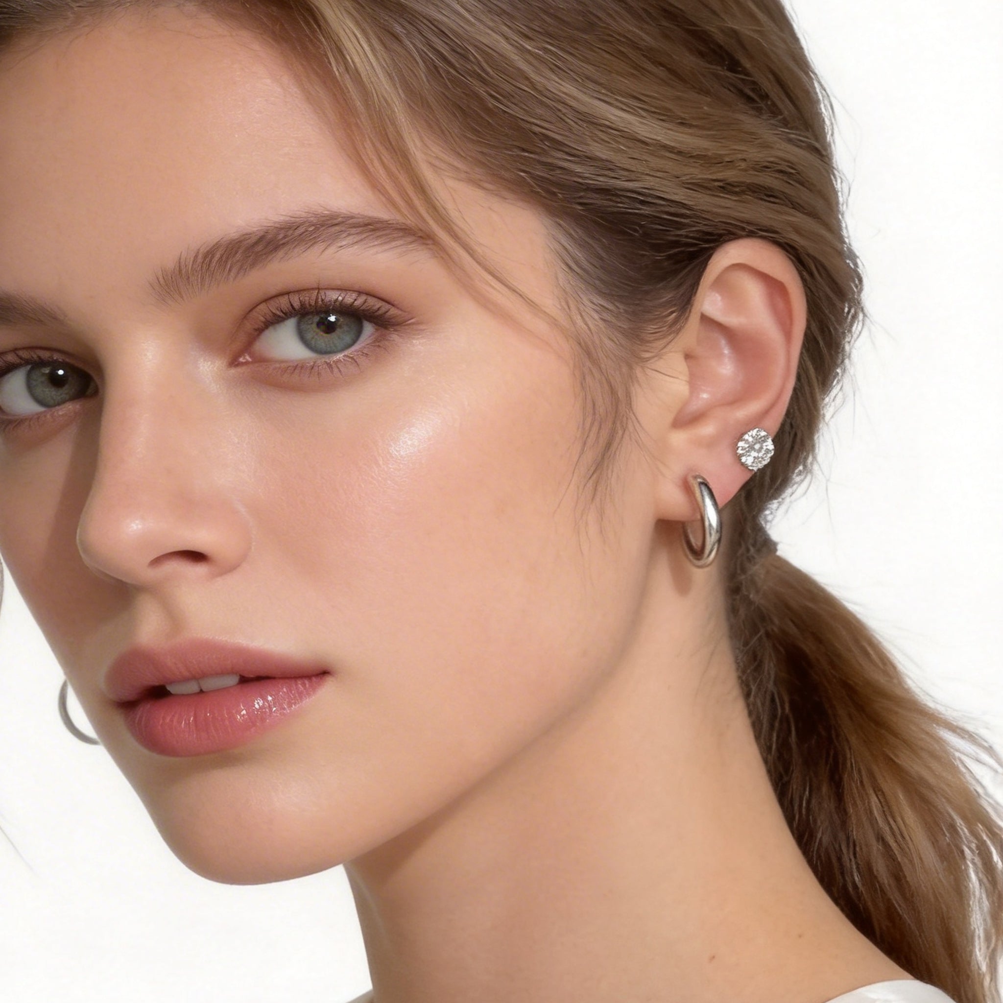 Crystal Clear Clip-On Stud Earrings for non-pierced ears by SOMIY