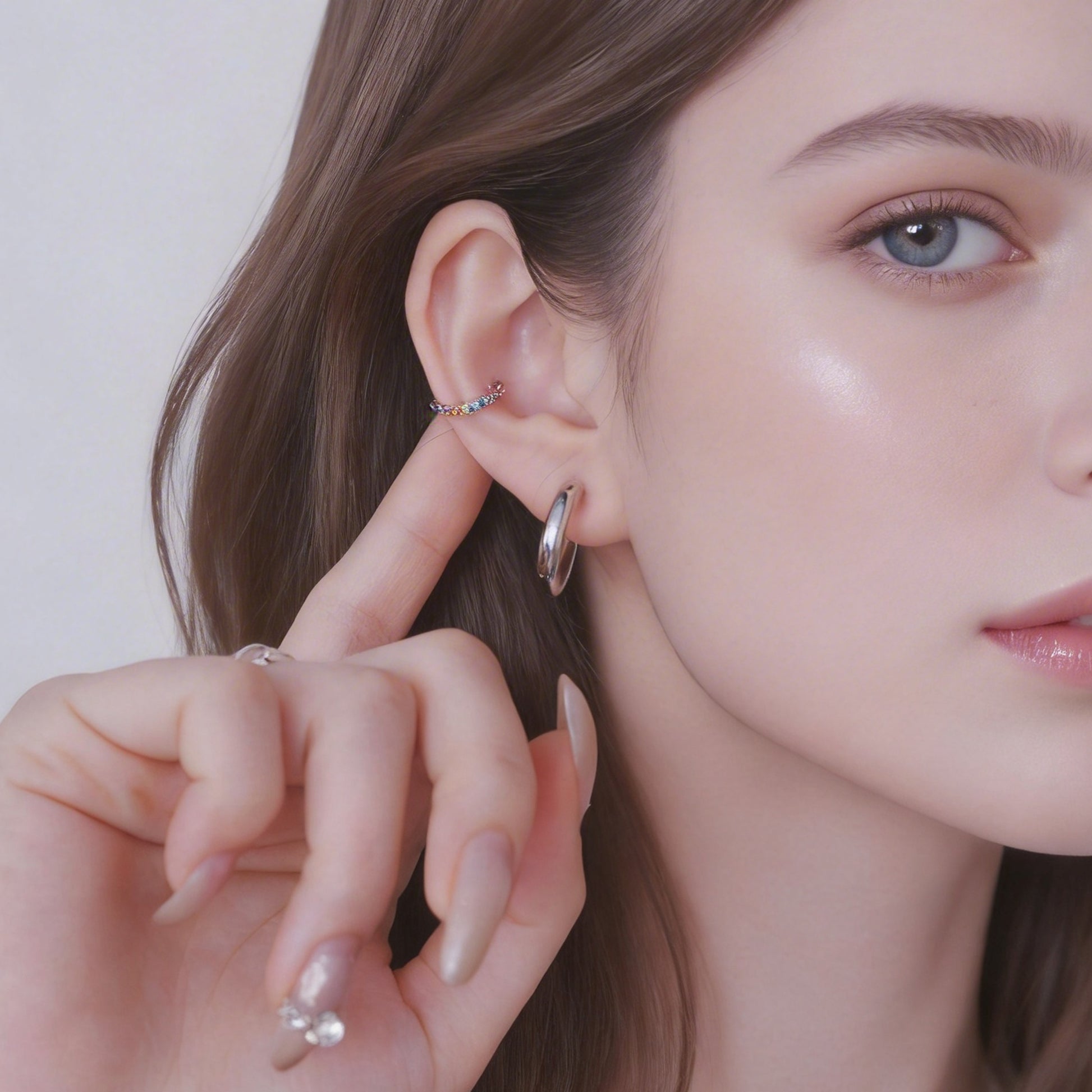 S925 Sterling Silver Petite Rainbow Diamond-Set Ear Cuff image 4 by SOMIY