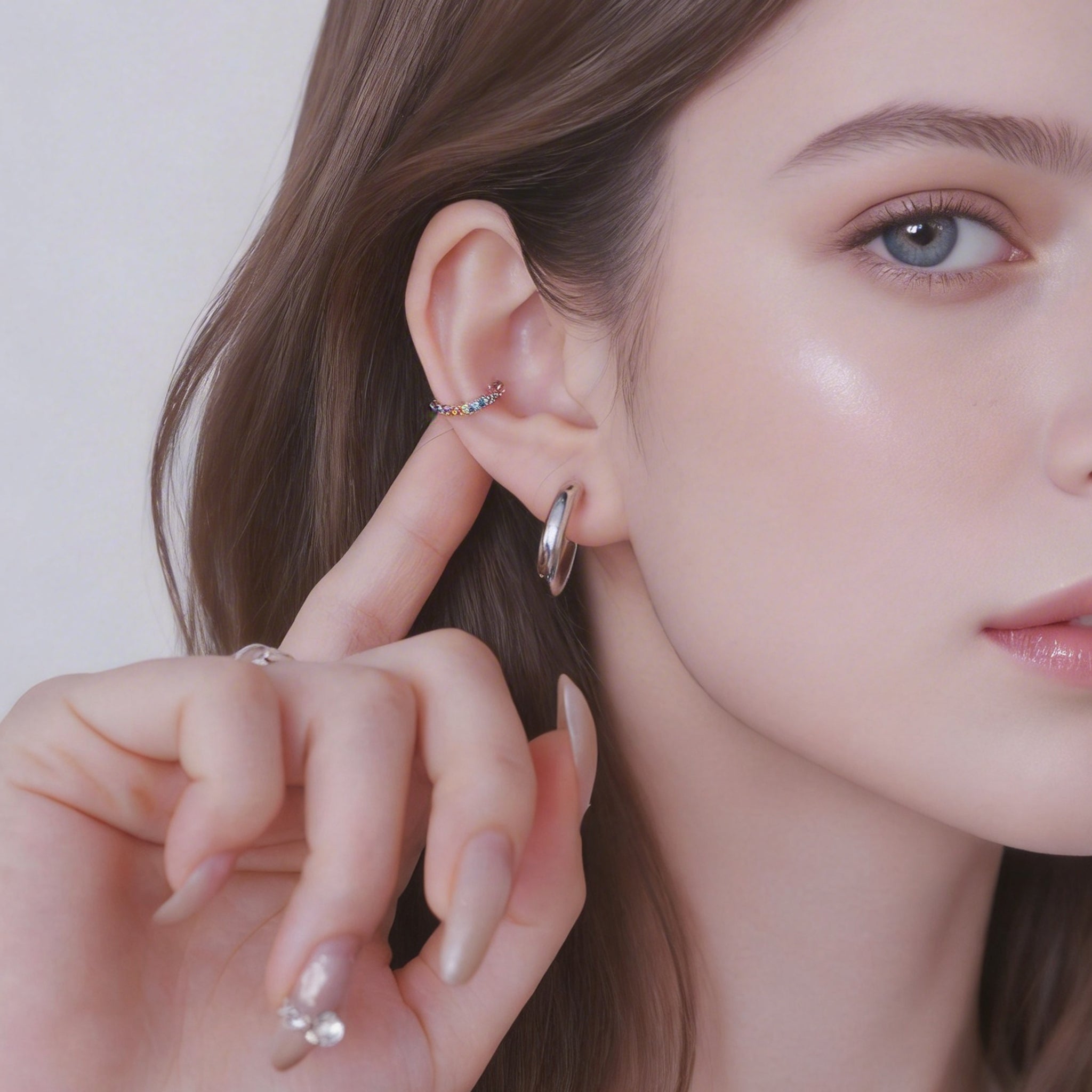 S925 Sterling Silver Petite Rainbow Diamond-Set Ear Cuff image 4 by SOMIY
