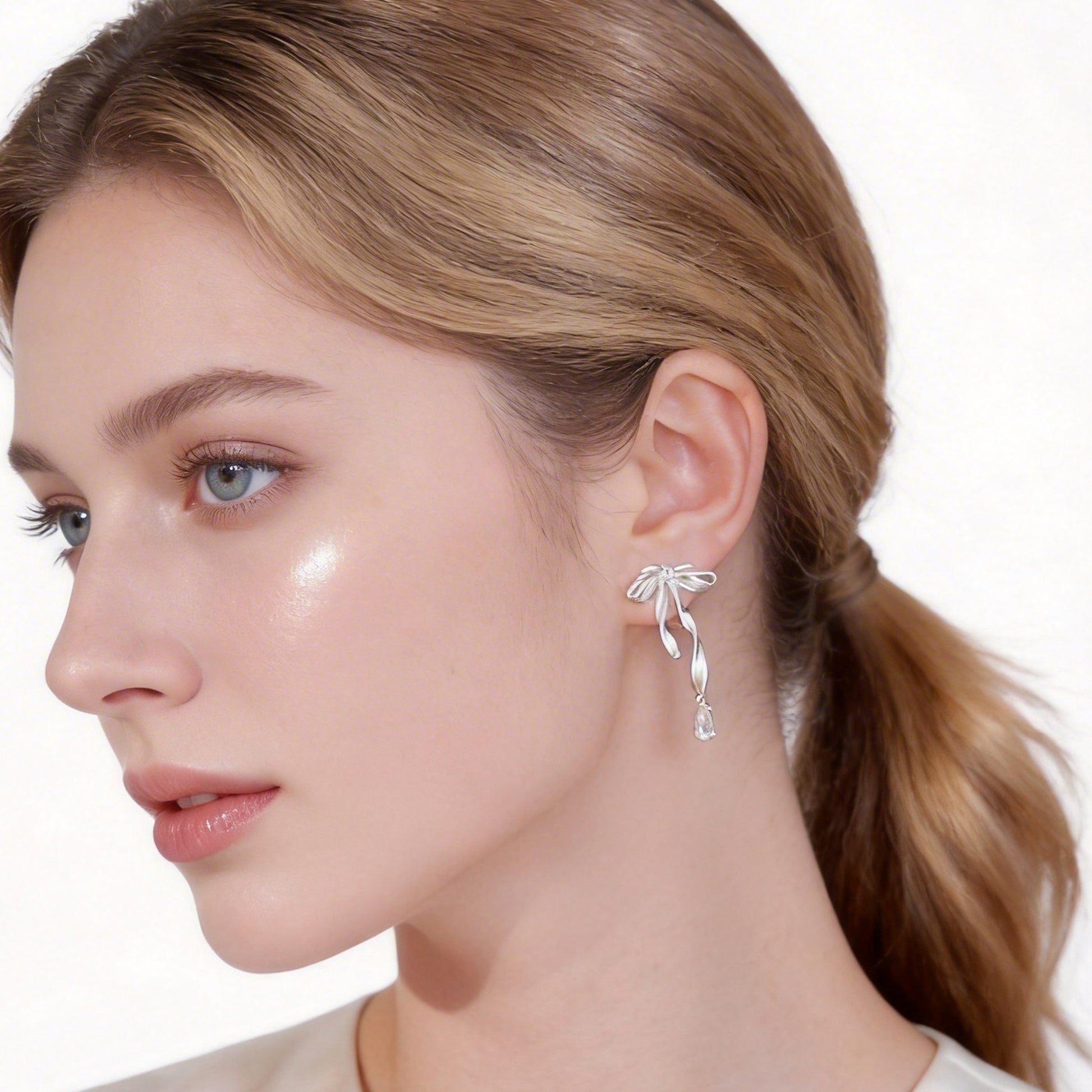 Bow Crystal Dangle Clip-On Earrings image 2 by SOMIY