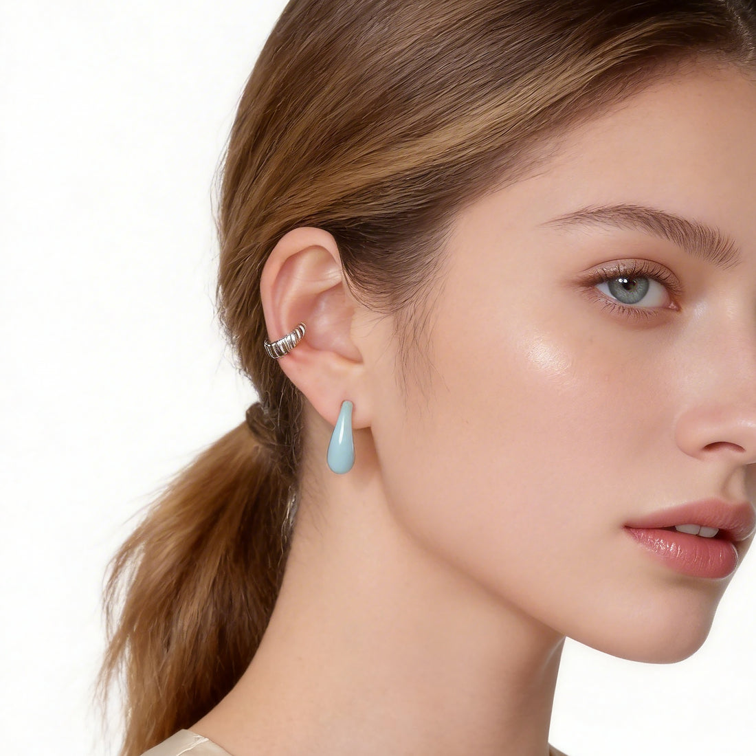 Braided Texture Clip-On Hoop Earrings in polished silver by SOMIY.