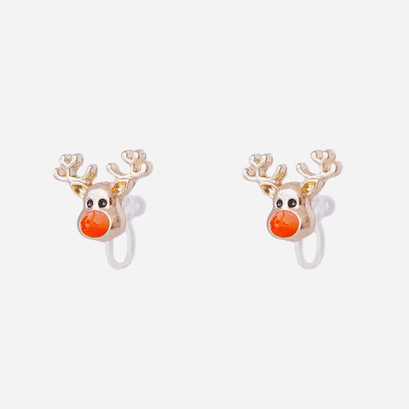 Cute Christmas Reindeer Clip-On Earrings for Girls