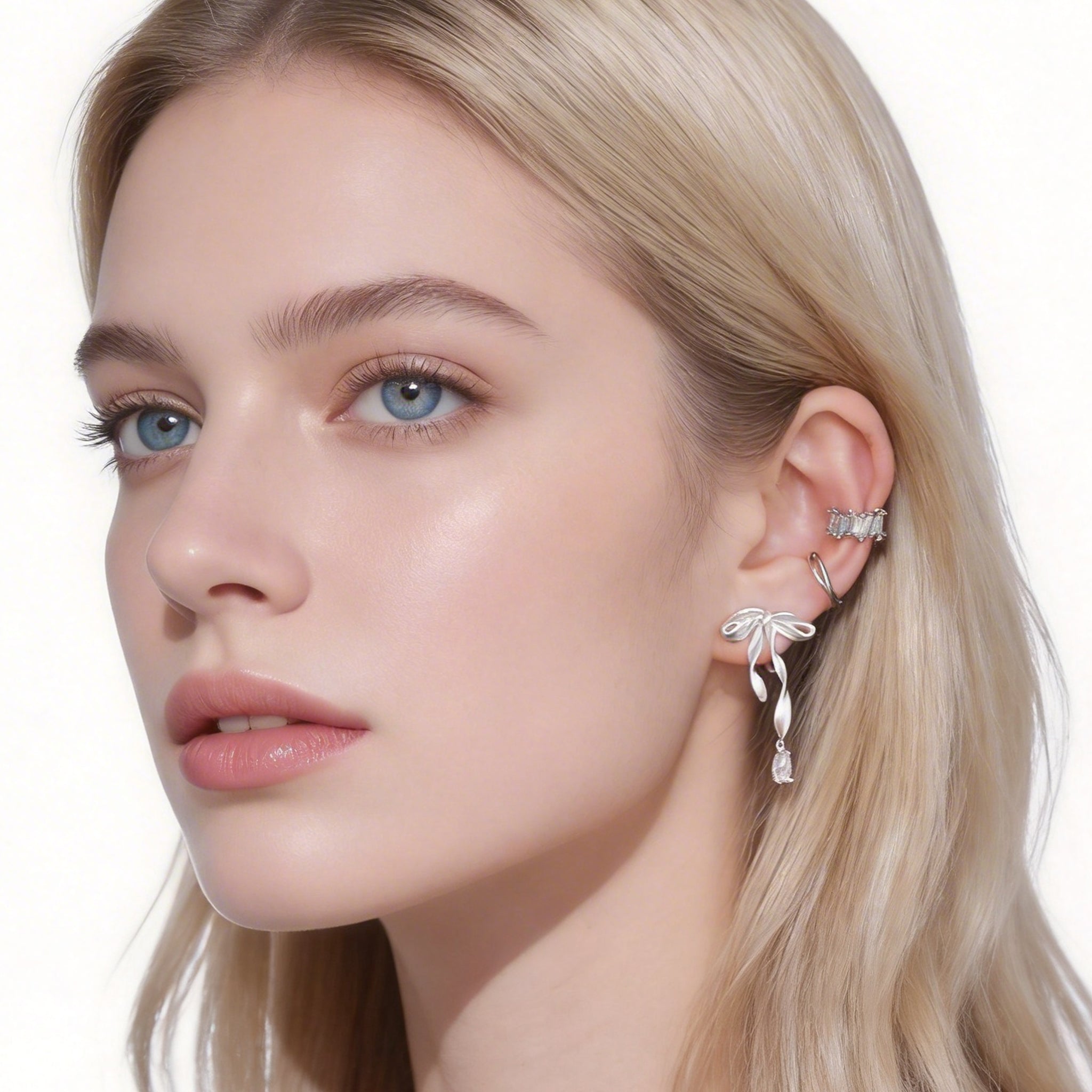 Bow Crystal Dangle Clip-On Earrings image 3 by SOMIY
