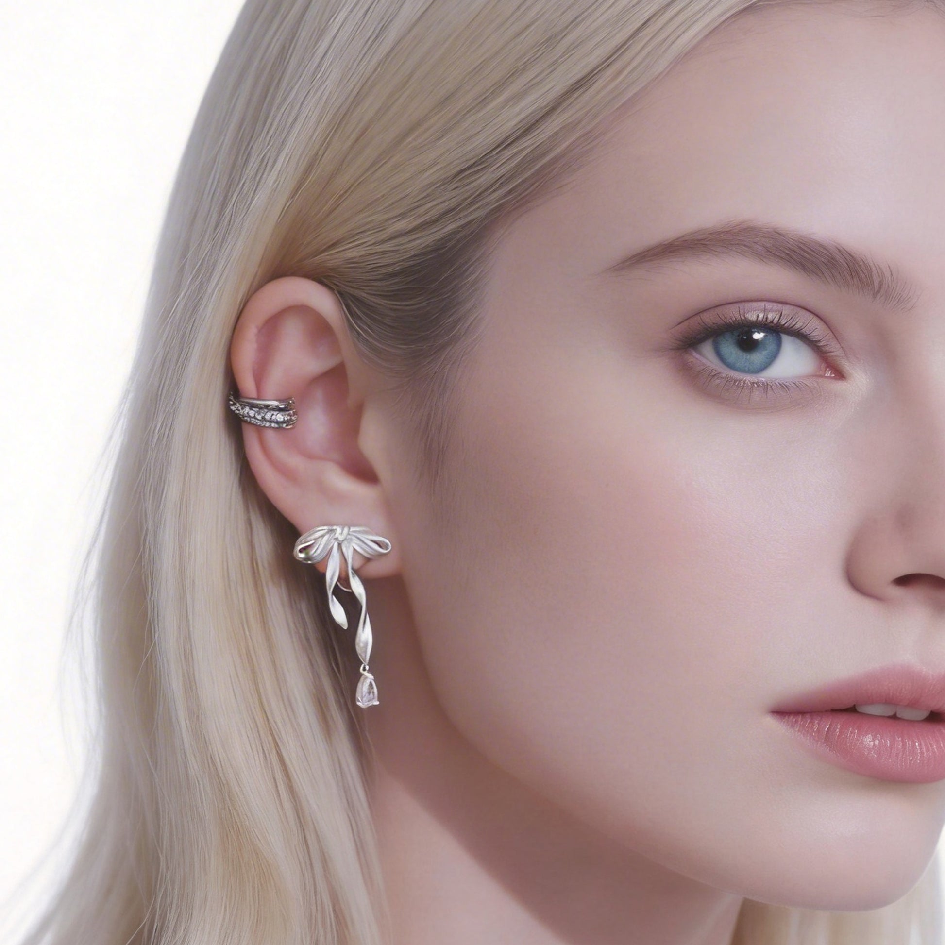 Bow Crystal Dangle Clip-On Earrings image 4 by SOMIY
